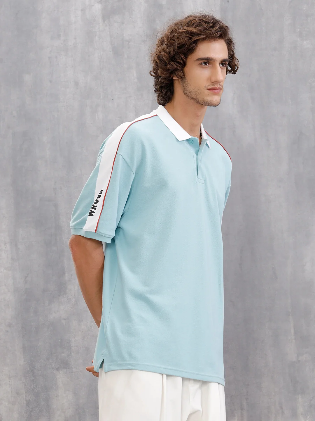 Oversize Solid Polo With Shoulder Tape Detail | Teal - Image 4