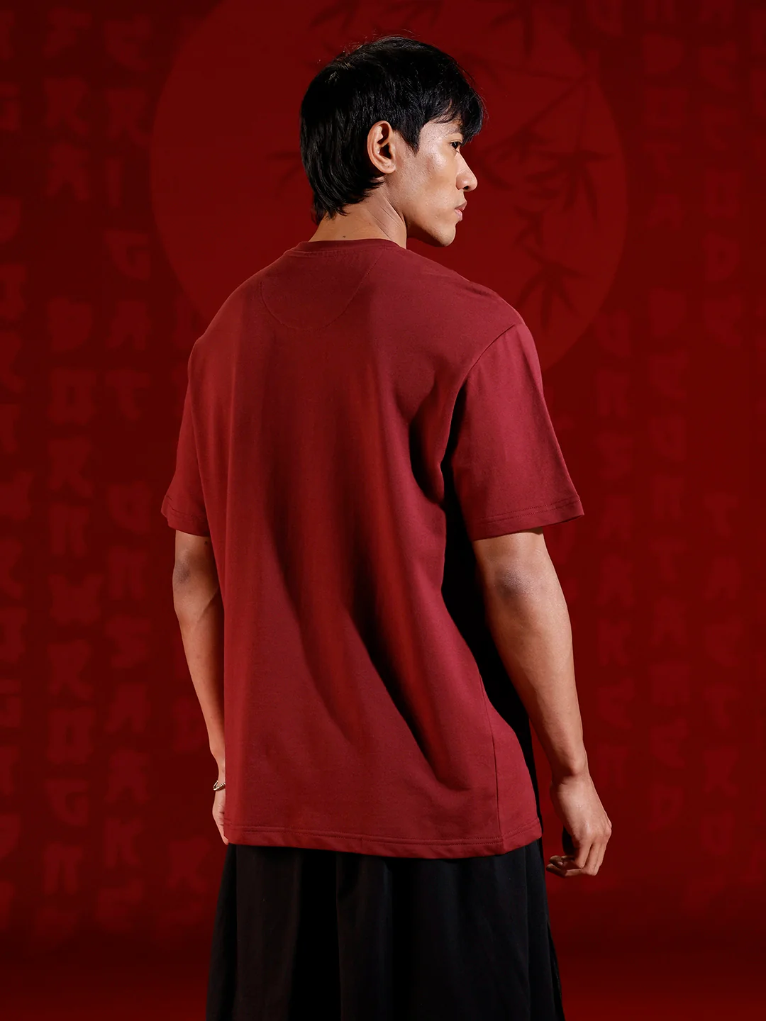 Oversize tshirt with warrior motif prints | Maroon - Image 4