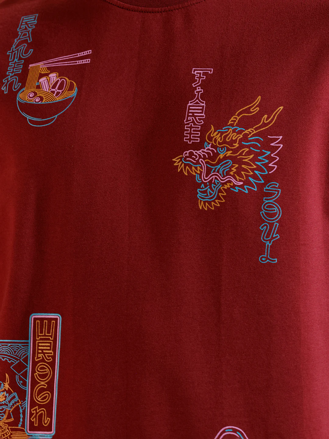 Oversize tshirt with warrior motif prints | Maroon - Image 9