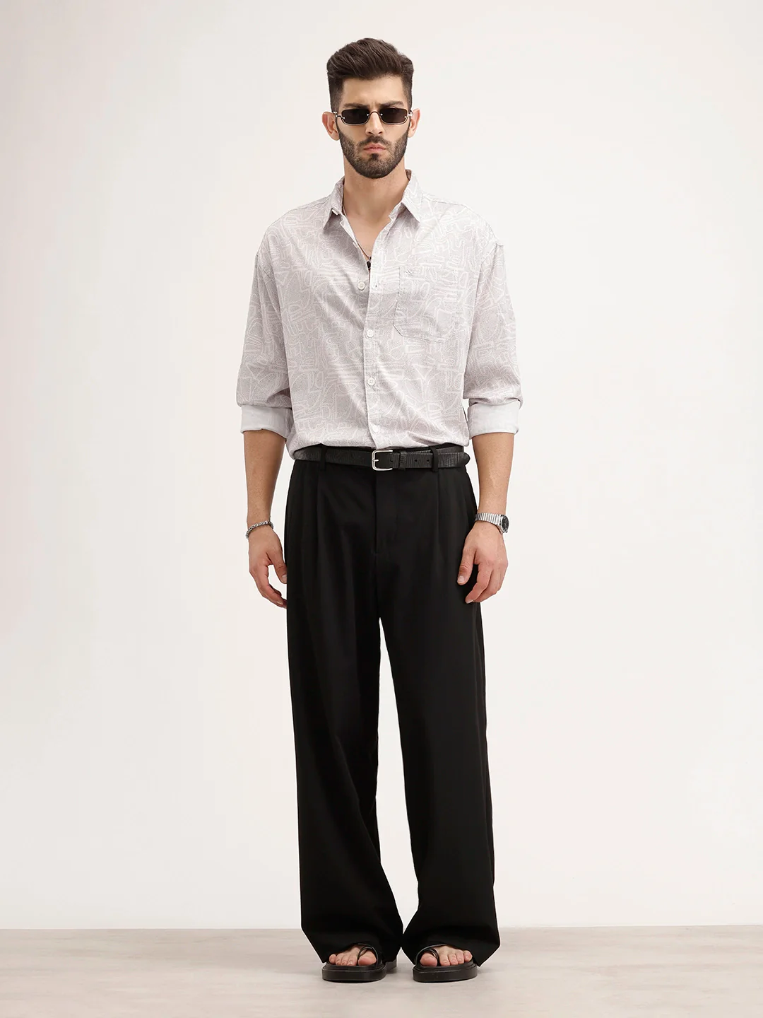 Oversized AOP Full Sleeved Shirt | Grey - Image 2