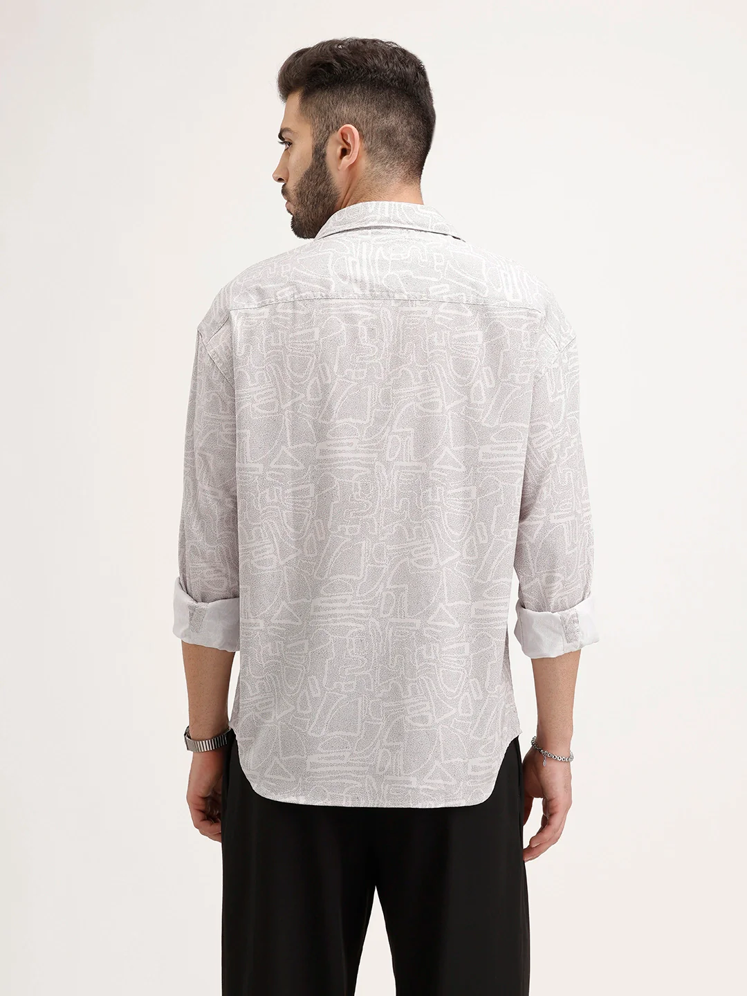 Oversized AOP Full Sleeved Shirt | Grey - Image 3