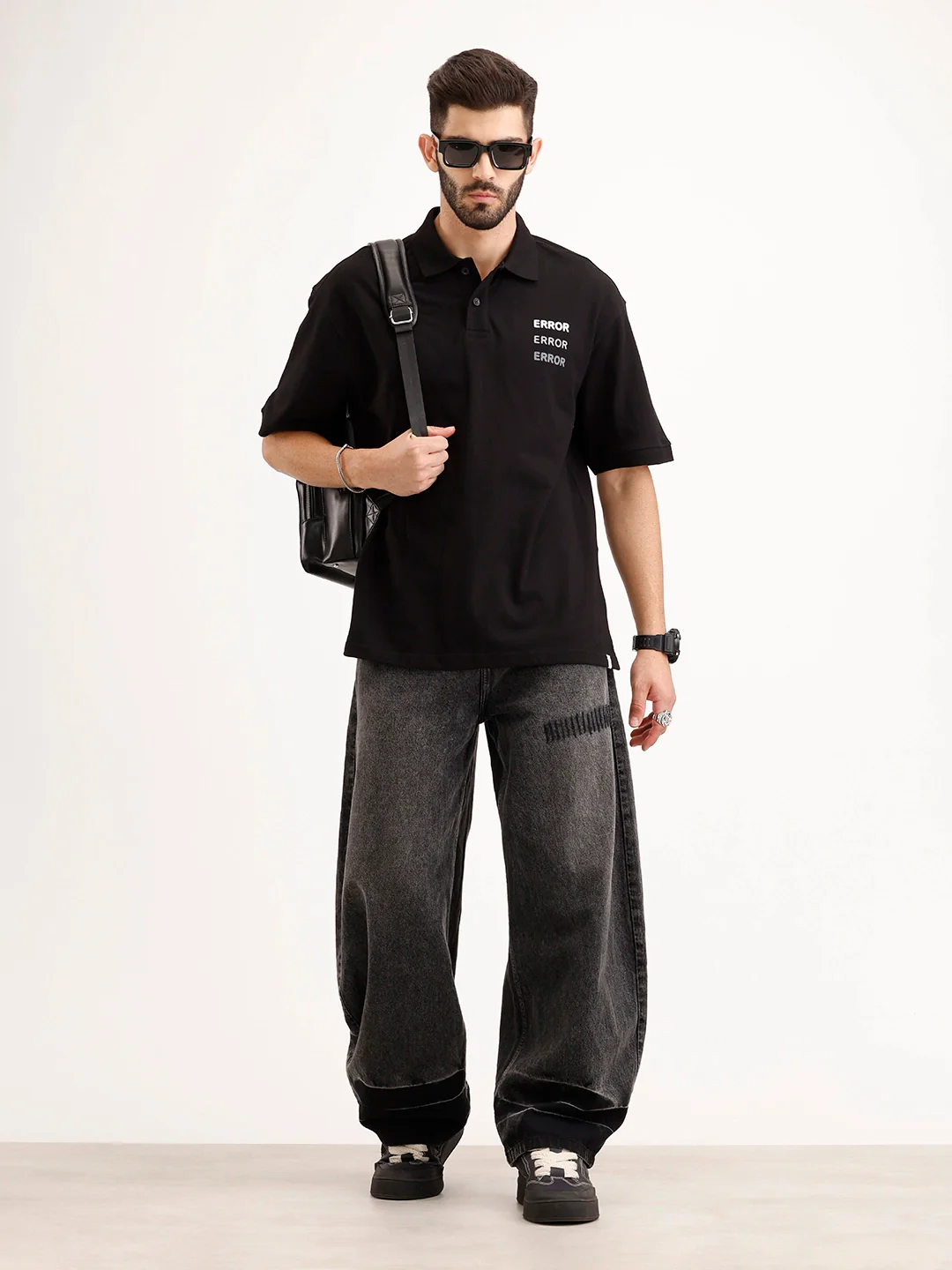 Oversized Back Printed Polo T-Shirt | Black - Image 2