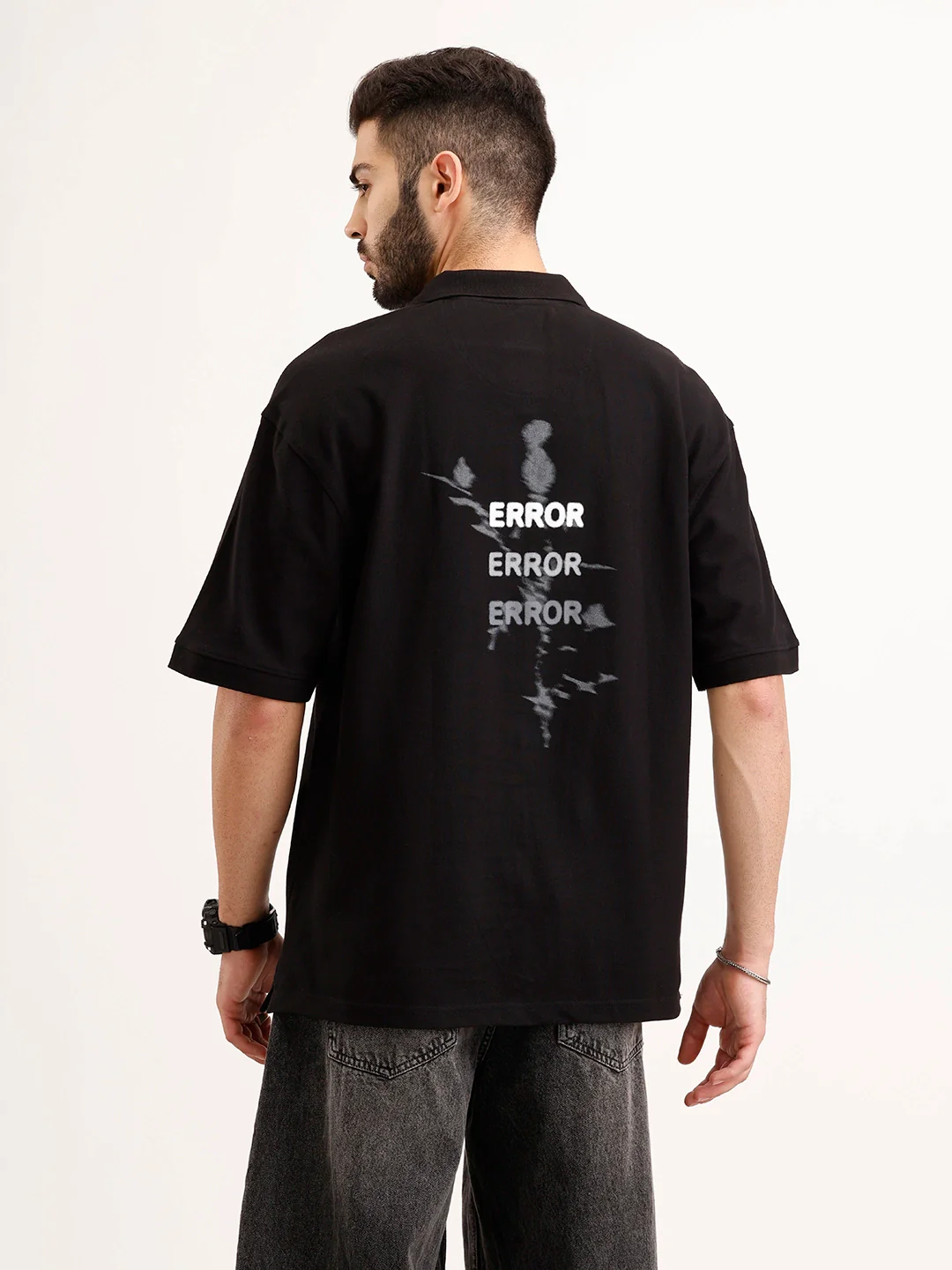 Oversized Back Printed Polo T-Shirt | Black - Image 3