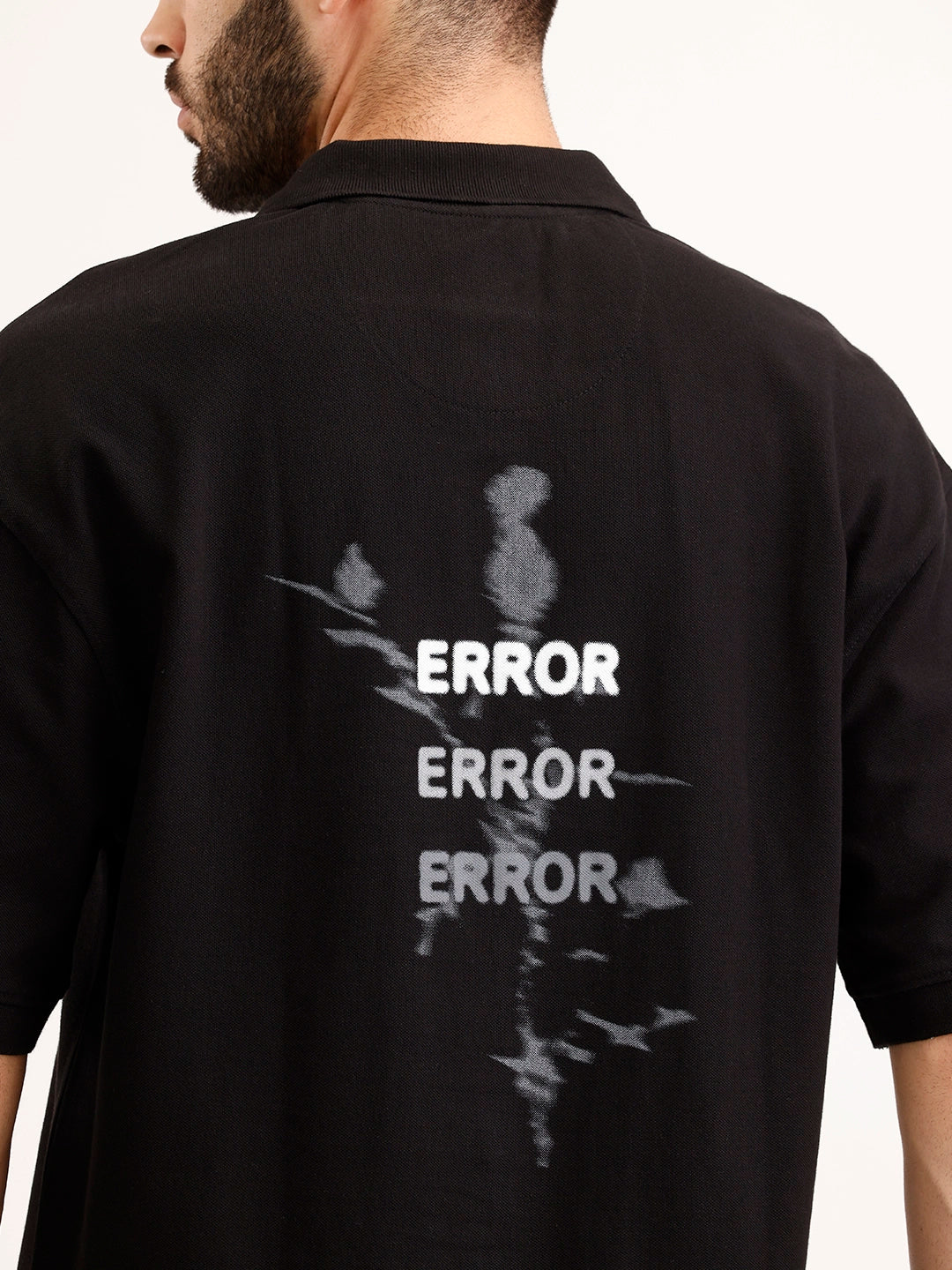 Oversized Back Printed Polo T-Shirt | Black - Image 5
