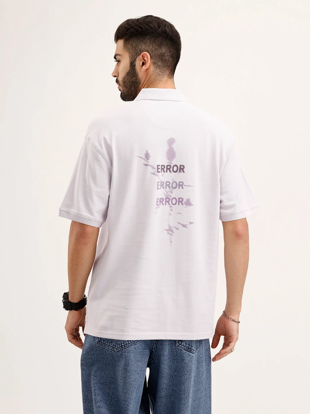 Oversized Back Printed Polo T-Shirt | Purple - Image 3