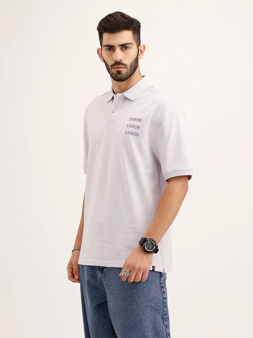 Oversized Back Printed Polo T-Shirt | Purple - Image 4