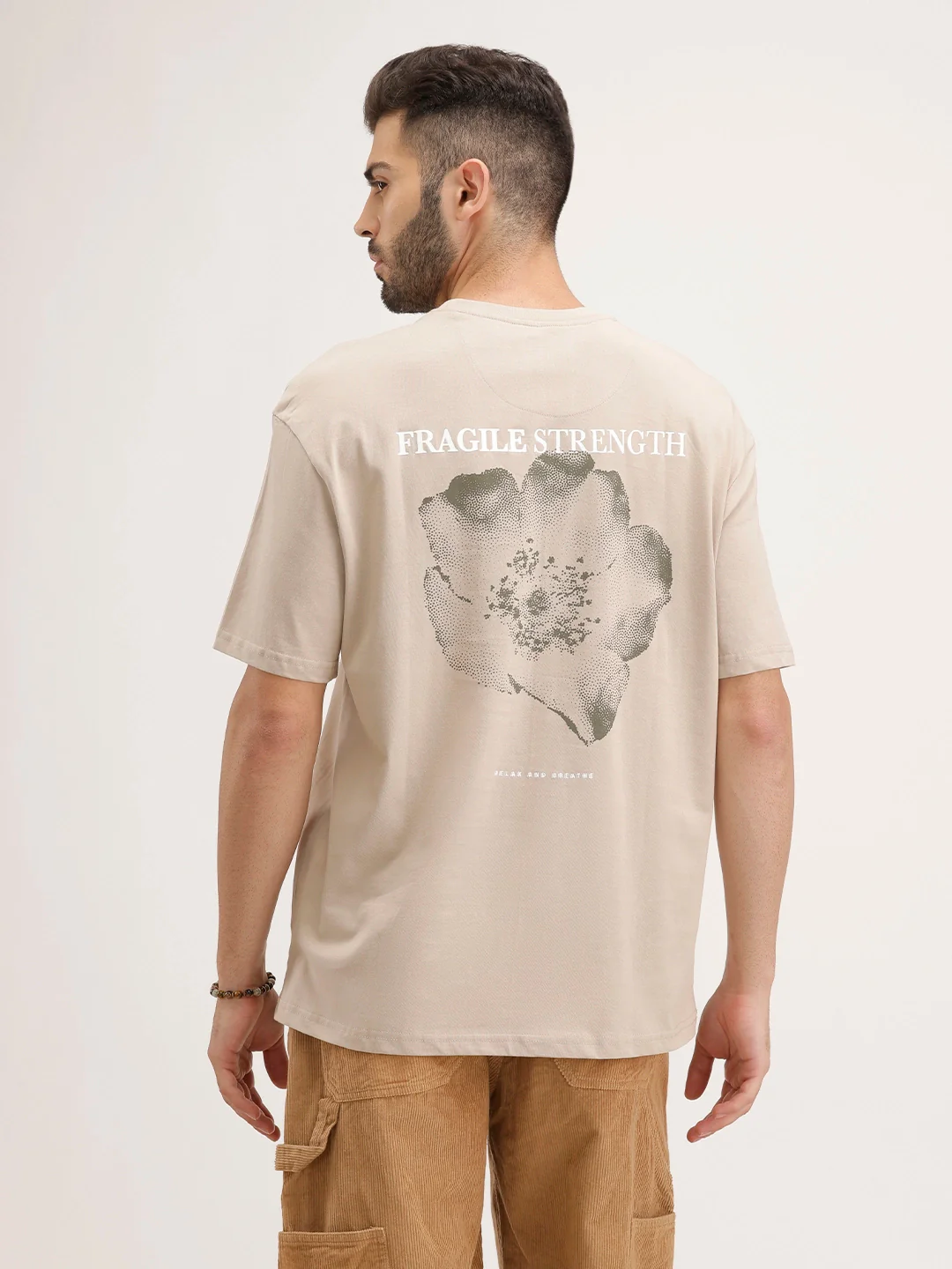 Oversized Back Printed T-Shirt | Beige - Image 3