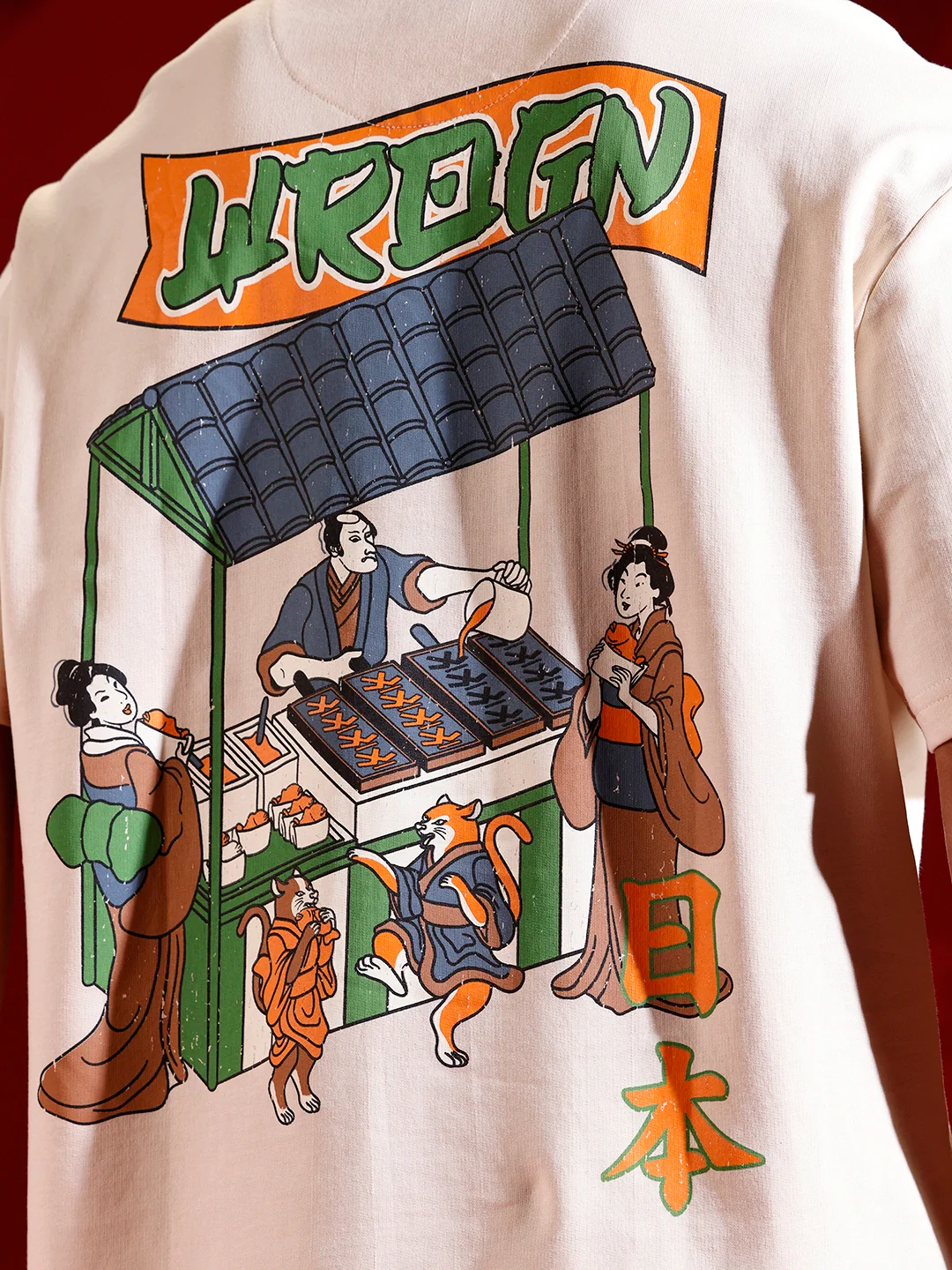 Oversized Black Cotton T-shirt with Graphic Accent | Beige - Image 6