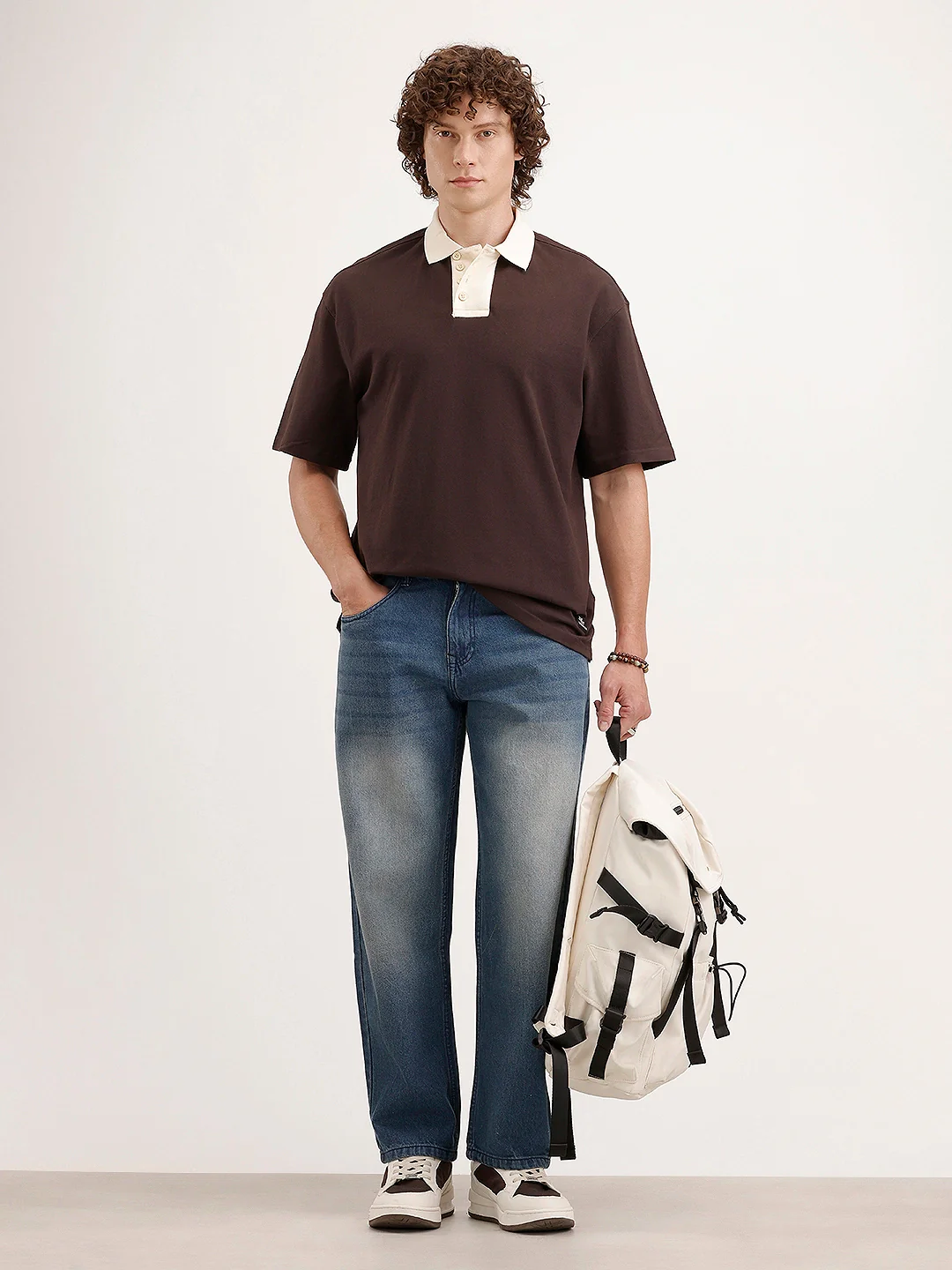 Oversized Contrast Collar T-Shirt | Brown - Image 2