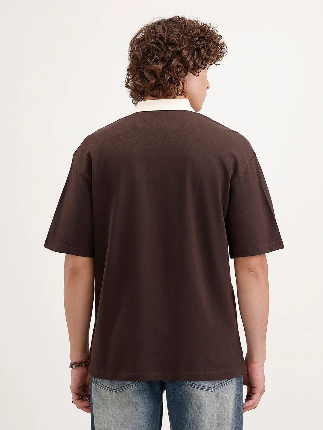 Oversized Contrast Collar T-Shirt | Brown - Image 3
