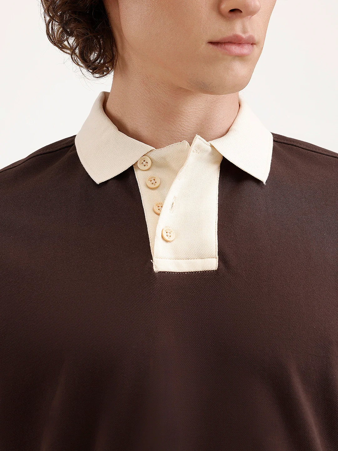Oversized Contrast Collar T-Shirt | Brown - Image 5