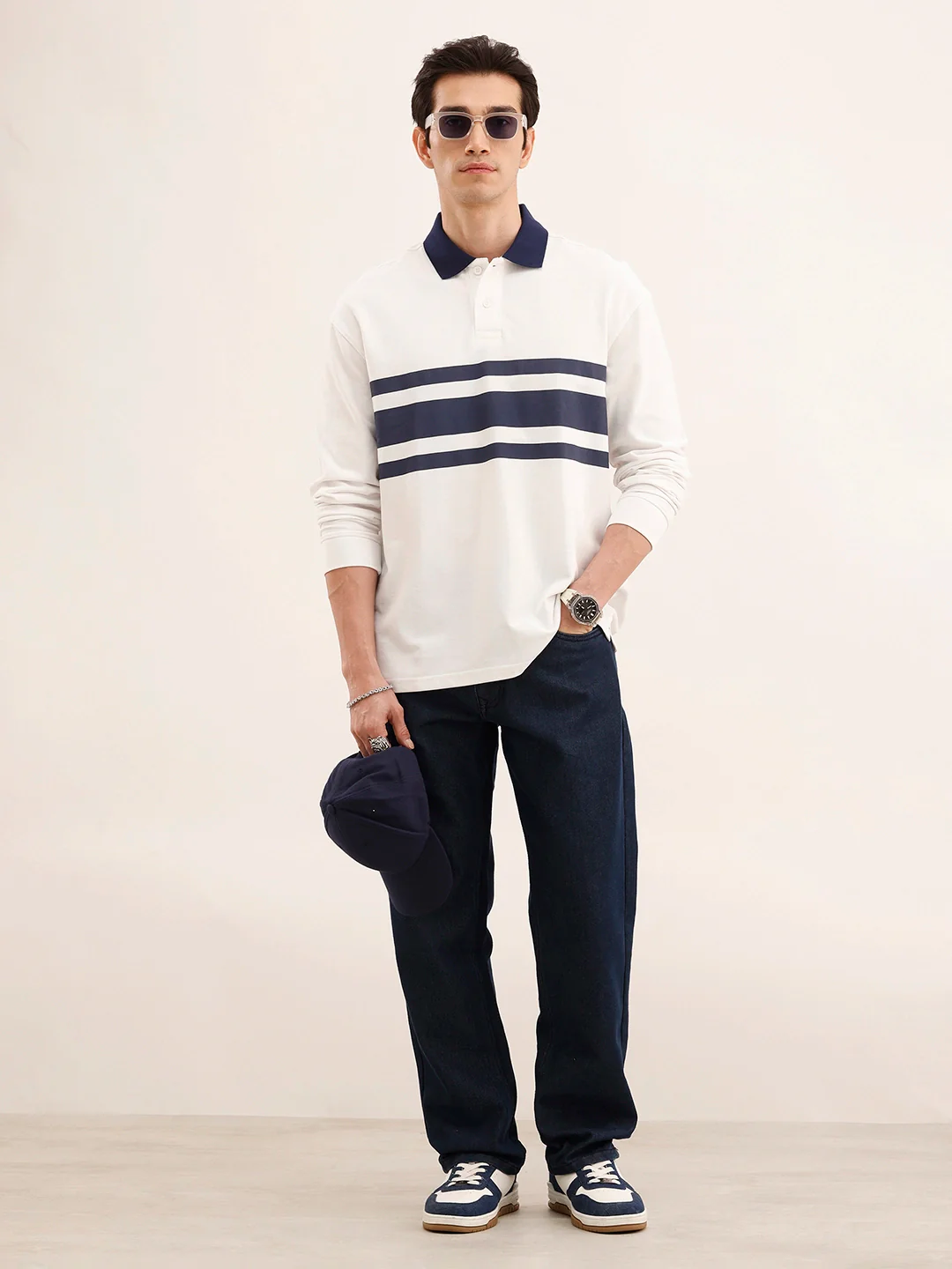 Oversized Contrast Collar T-Shirt | White - Image 2