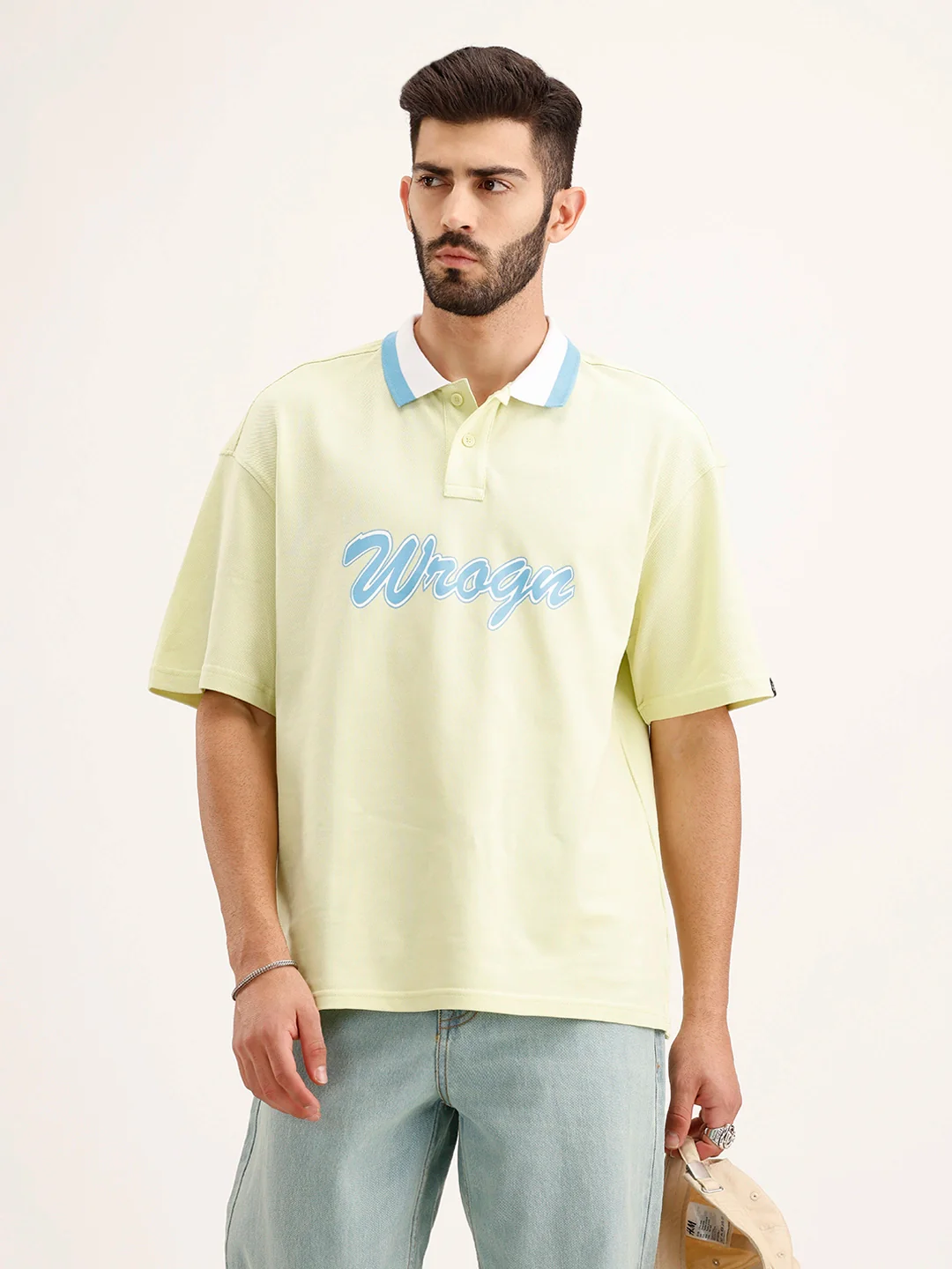 Oversized Contrast Colllar Polo T-Shirt | Yellow