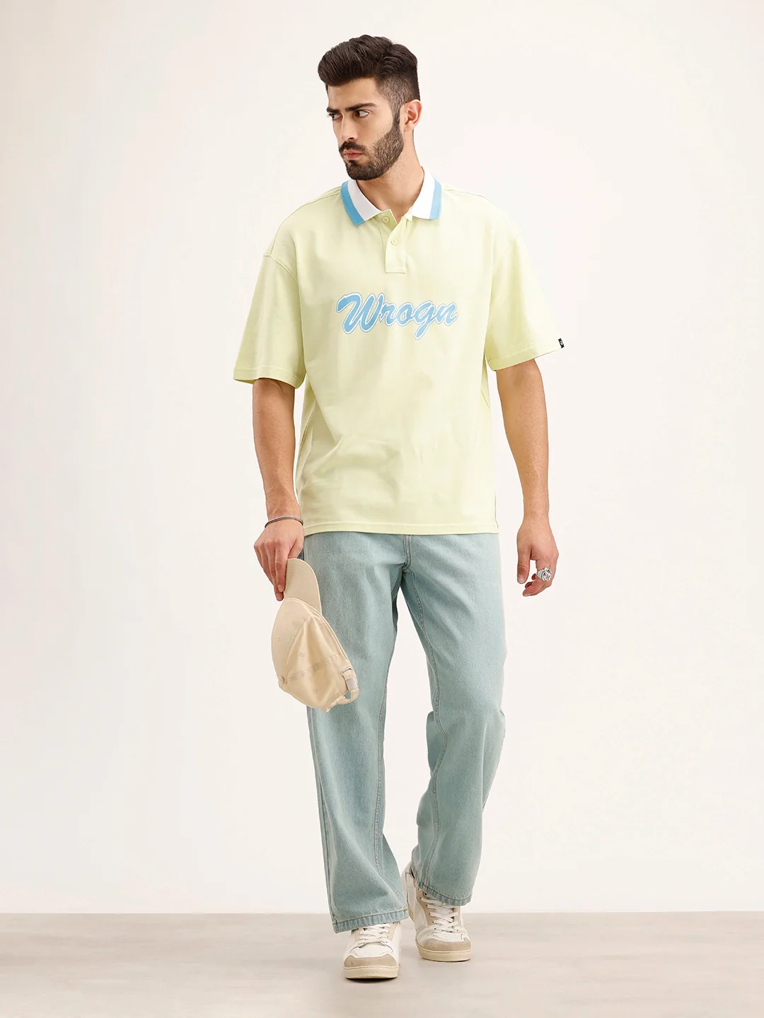 Oversized Contrast Colllar Polo T-Shirt | Yellow - Image 2