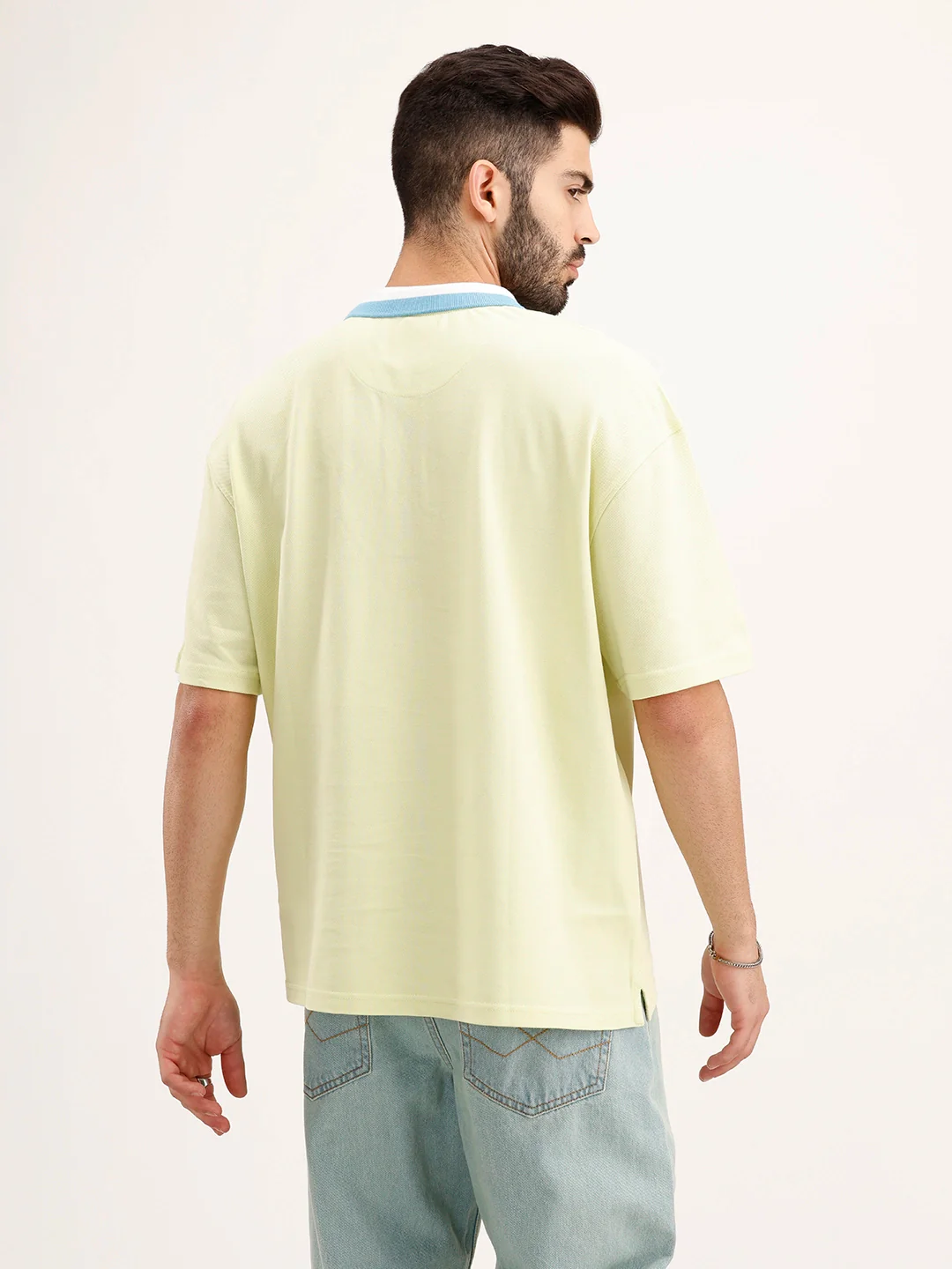 Oversized Contrast Colllar Polo T-Shirt | Yellow - Image 3