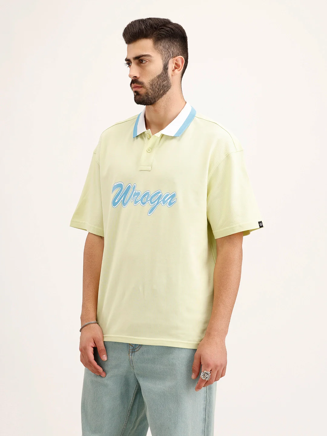 Oversized Contrast Colllar Polo T-Shirt | Yellow - Image 4
