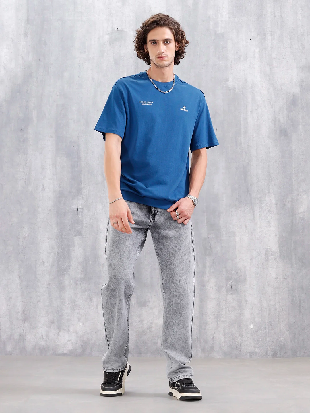 Oversized Crew Neck T-Shirt With Hd Print | Blue - Image 2
