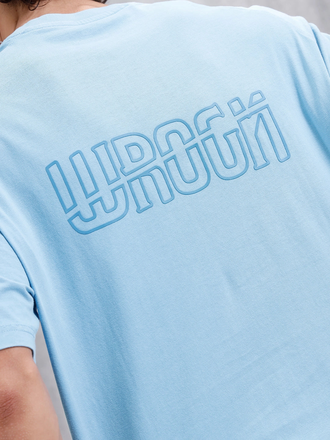 Oversized Crew Neck T-Shirt With Puff Print | Light Blue - Image 5