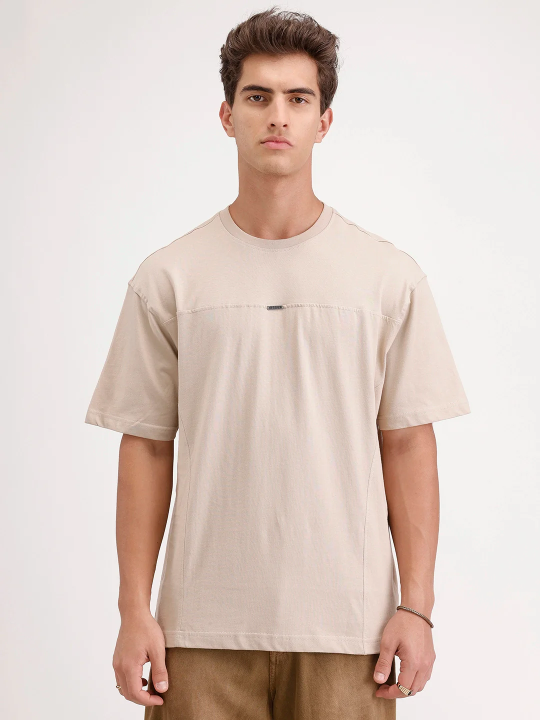 Oversized Cut & Sew T-Shirt | Beige - Image 4