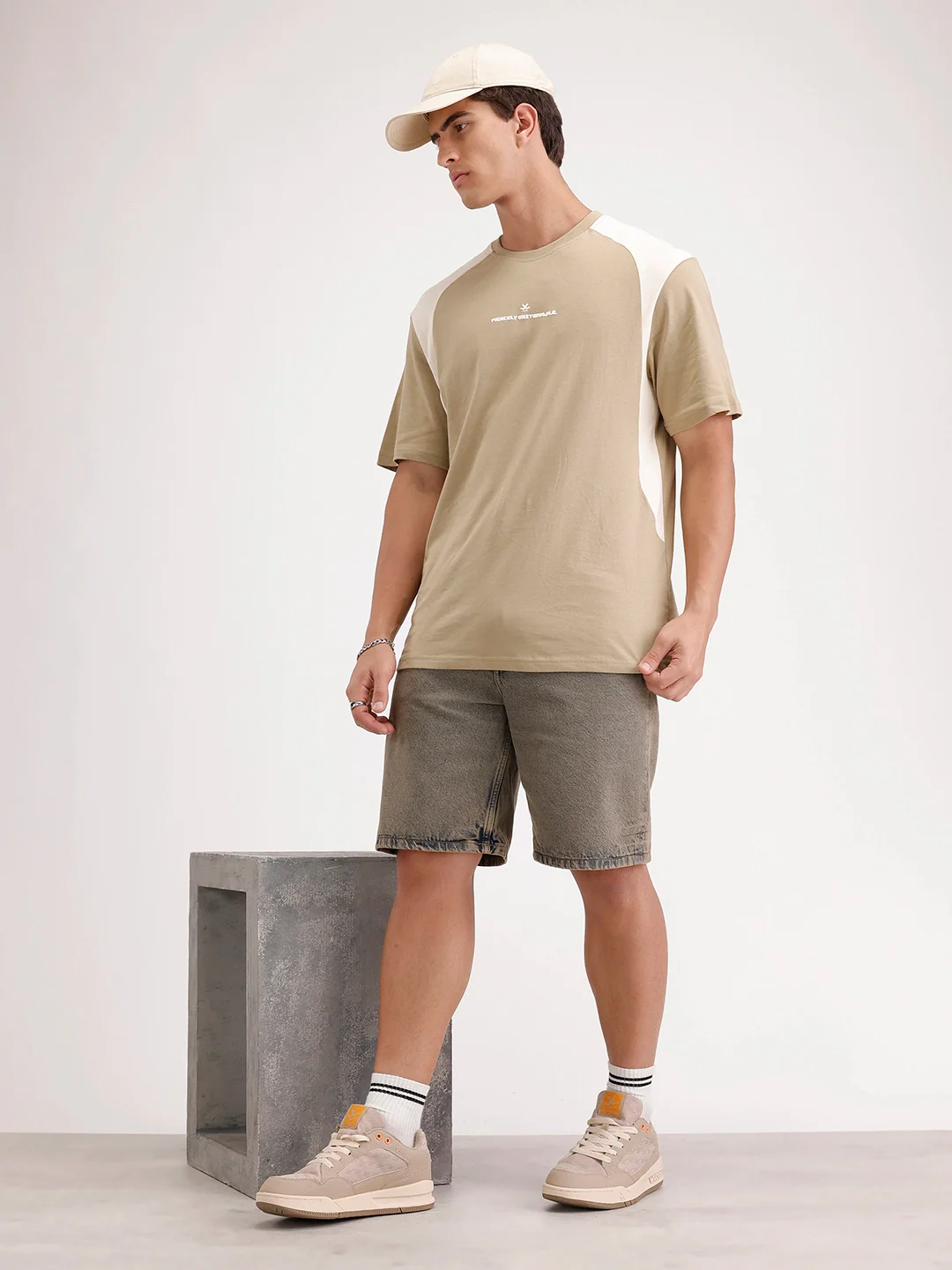 Oversized Cut & Sew T-Shirt | Khaki - Image 2