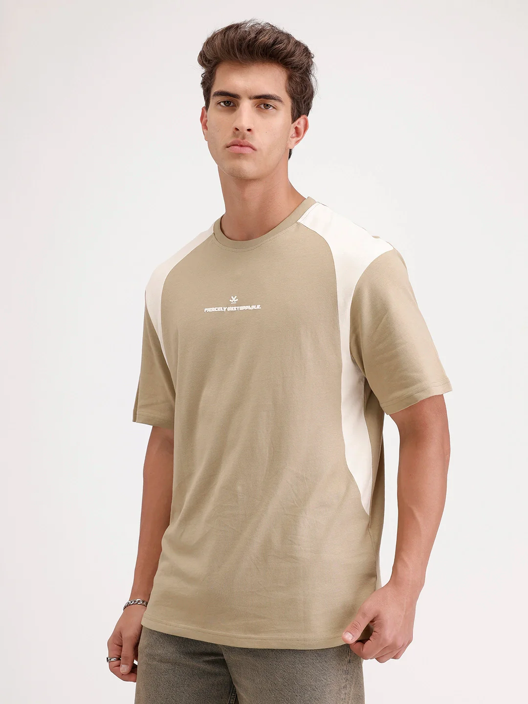 Oversized Cut & Sew T-Shirt | Khaki - Image 4