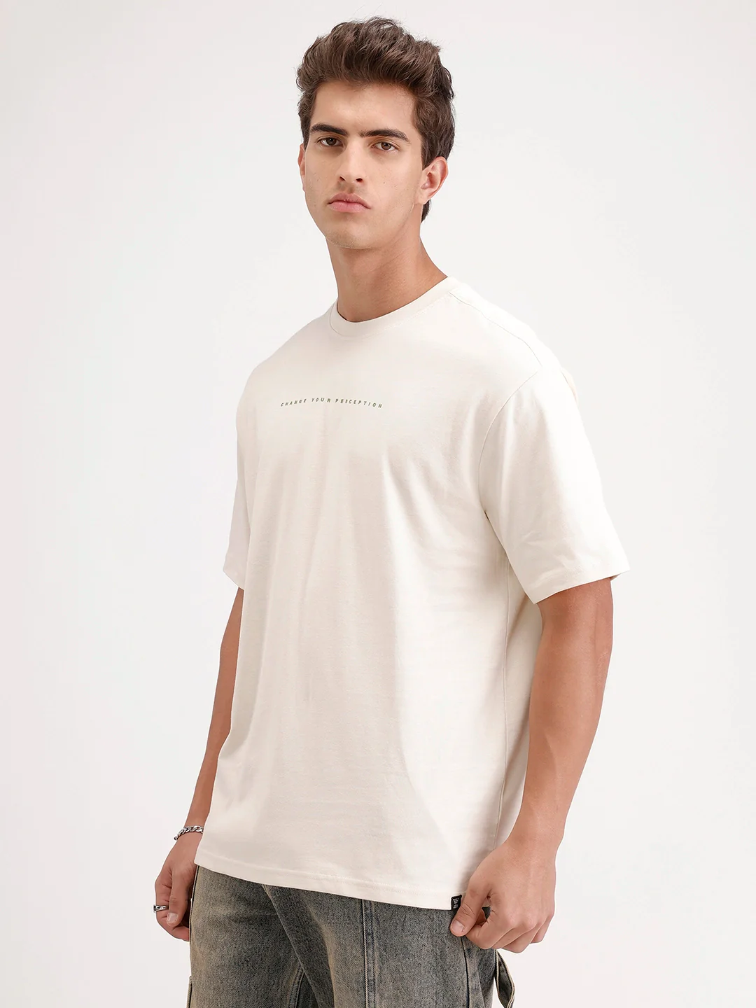 Oversized Fit Back Printed T-Shirt | Beige - Image 4