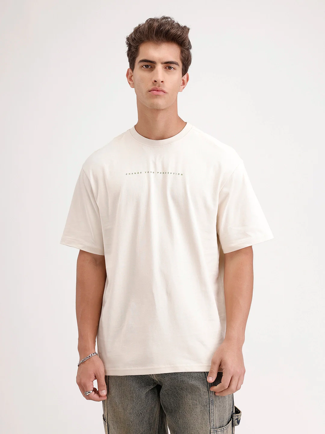 Oversized Fit Back Printed T-Shirt | Beige - Image 8