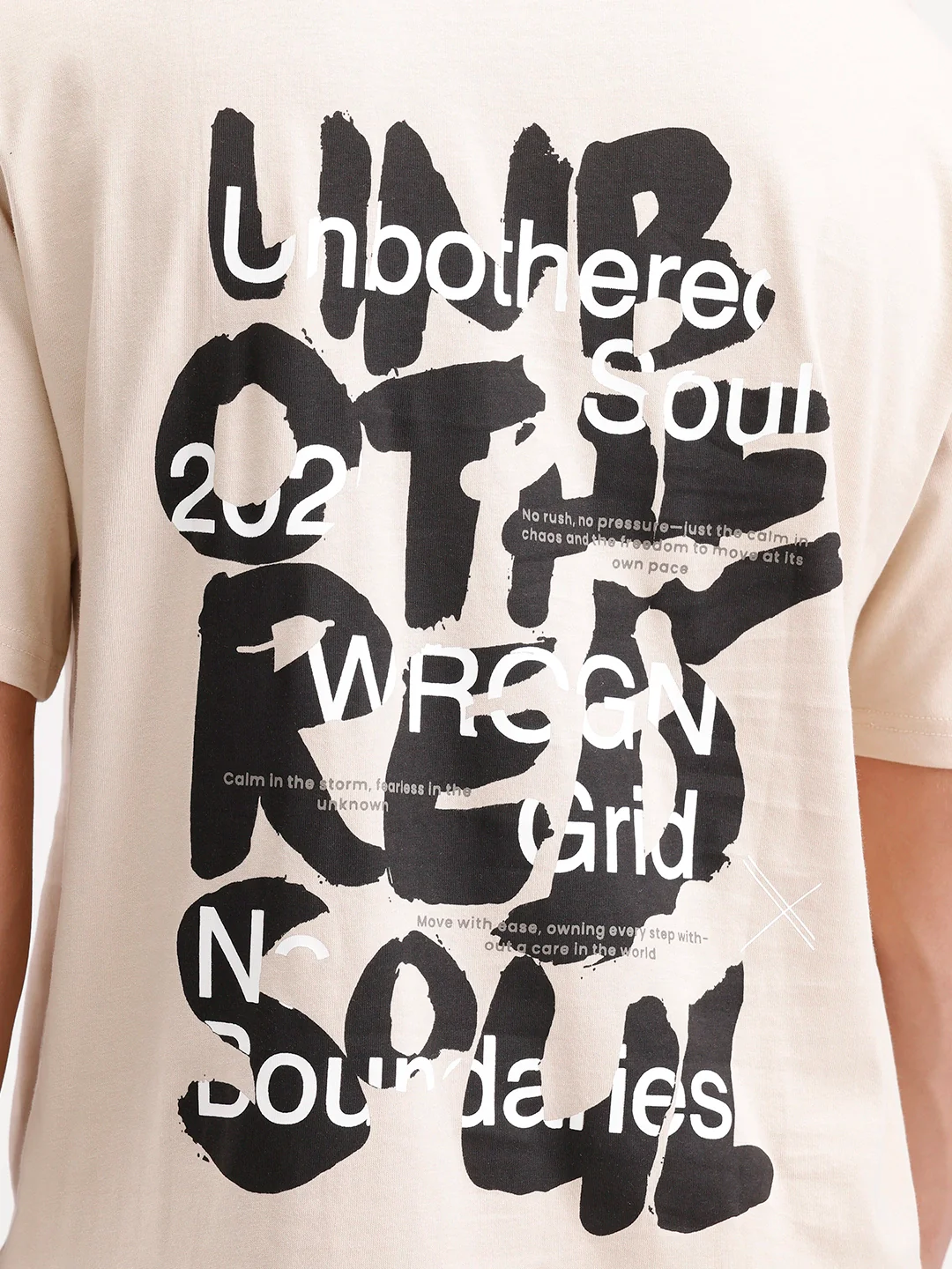Oversized Fit Back Printed T-Shirt | Beige - Image 5