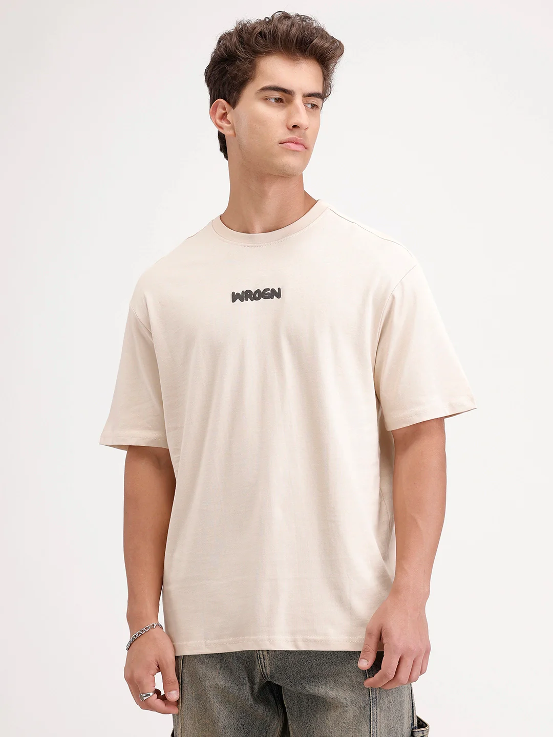 Oversized Fit Back Printed T-Shirt | Beige - Image 7