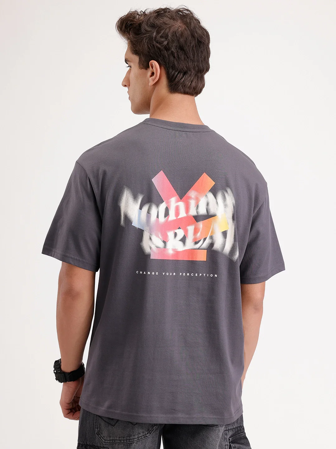 Oversized Fit Back Printed T-Shirt | Dark Grey - Image 3