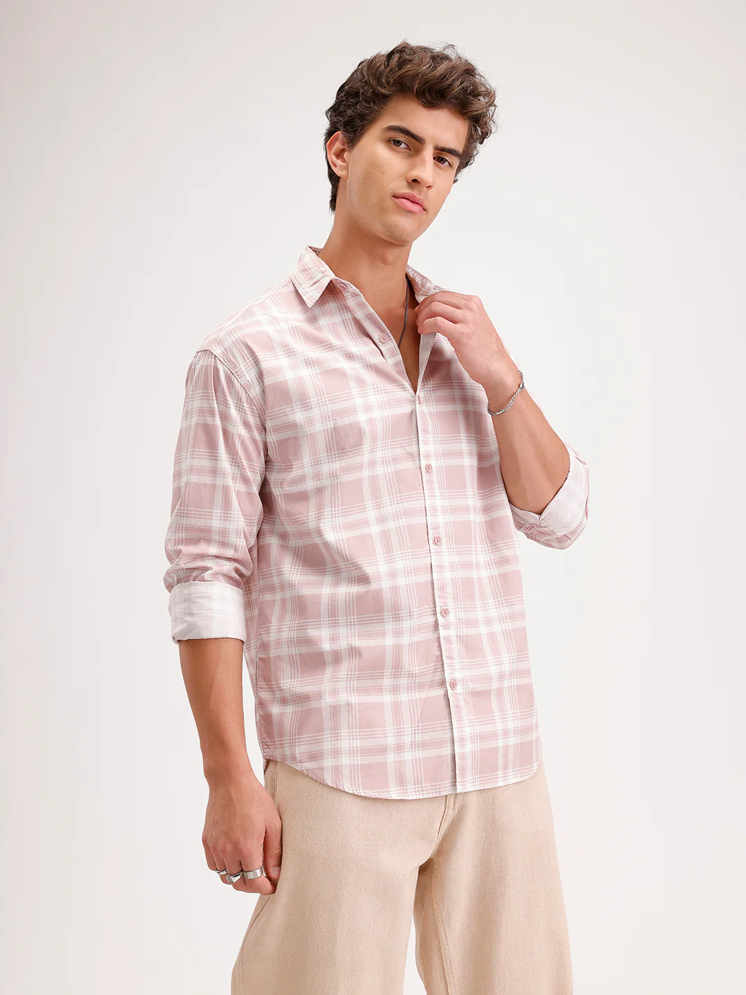 Oversized Fit Checkered Shirt  | Pink - Image 4