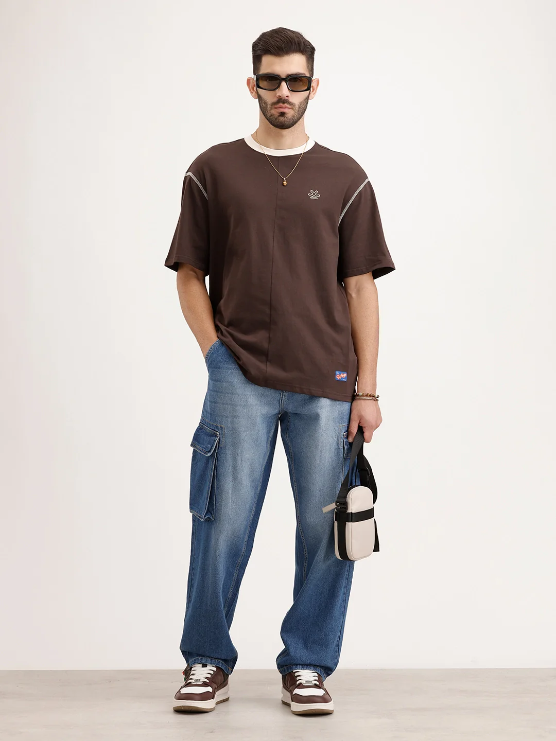 Oversized Fit Cut & Sew T-Shirt | Brown - Image 2