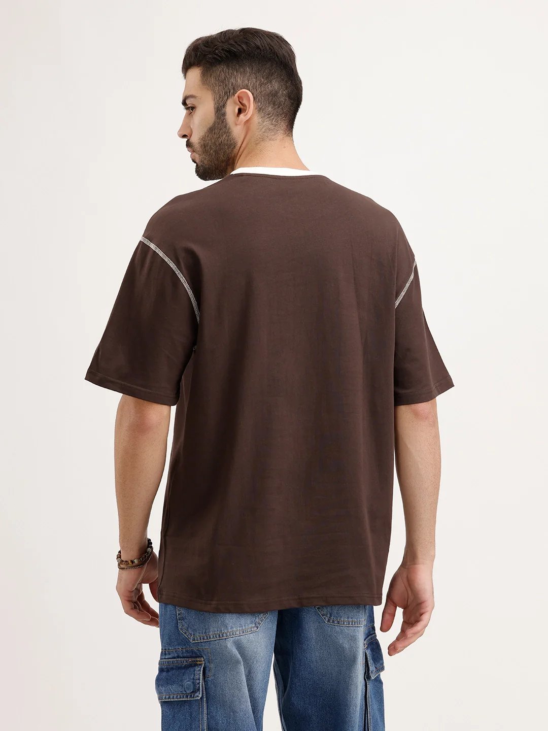 Oversized Fit Cut & Sew T-Shirt | Brown - Image 3