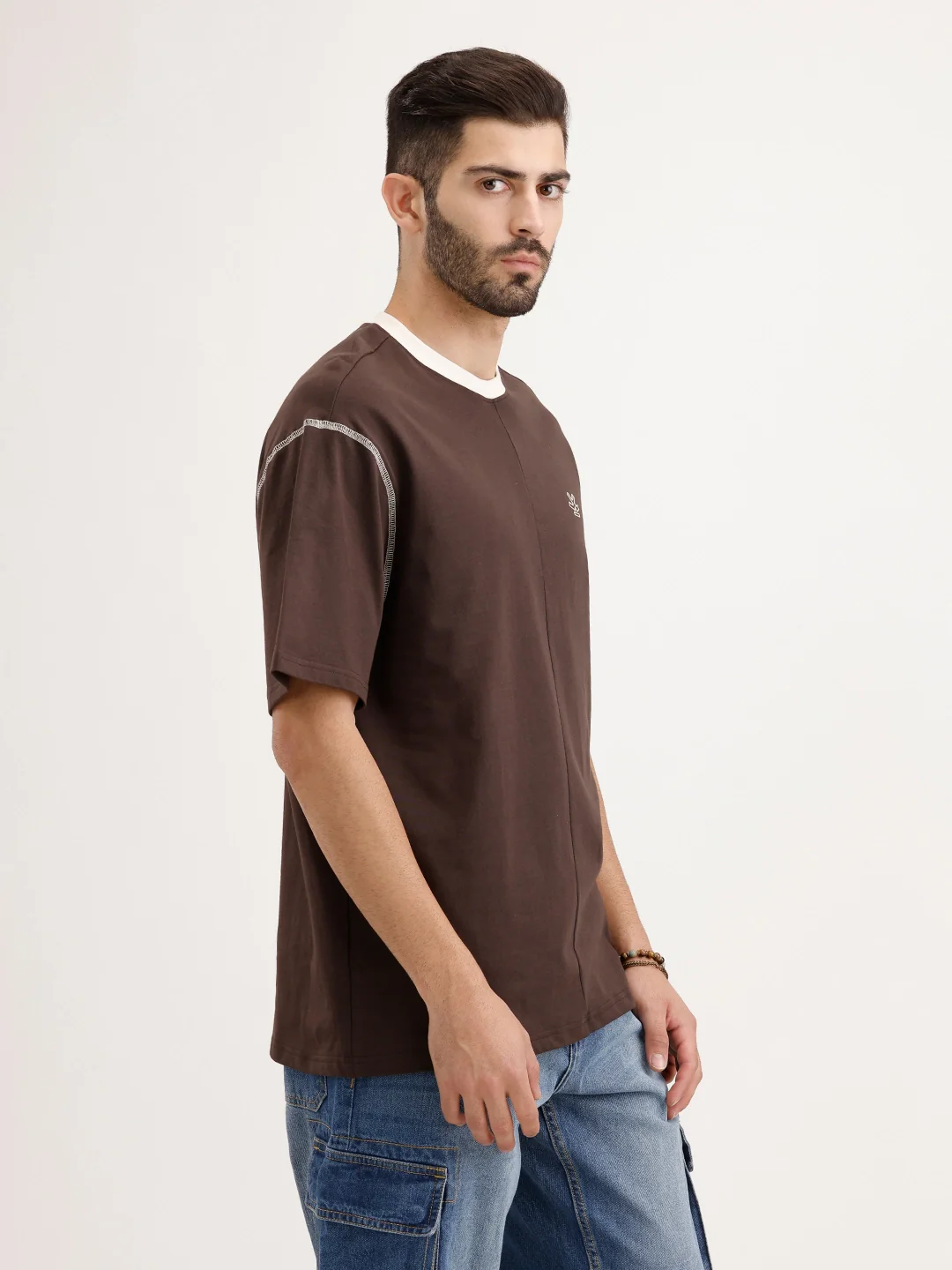 Oversized Fit Cut & Sew T-Shirt | Brown - Image 4