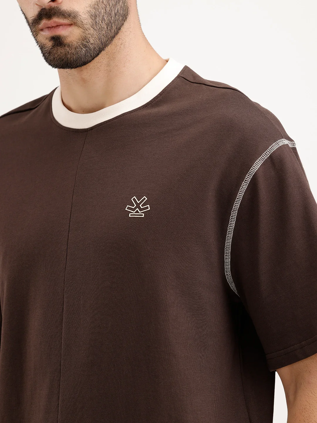 Oversized Fit Cut & Sew T-Shirt | Brown - Image 5