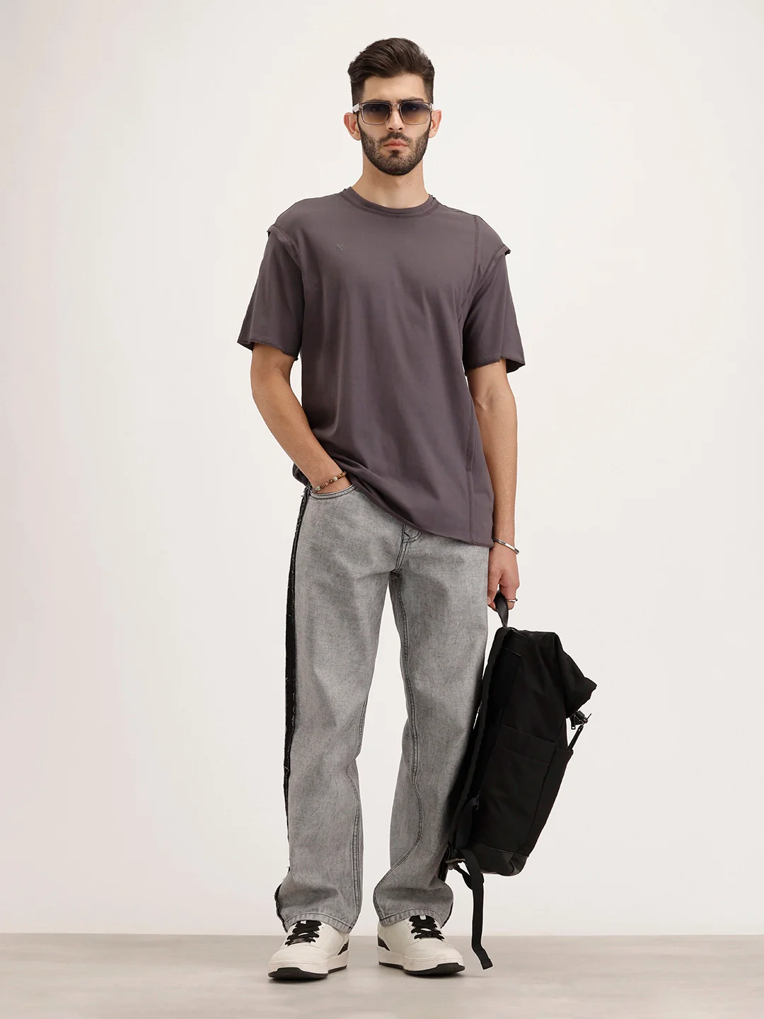Oversized Fit Cut & Sew T-Shirt | Dark Grey - Image 2