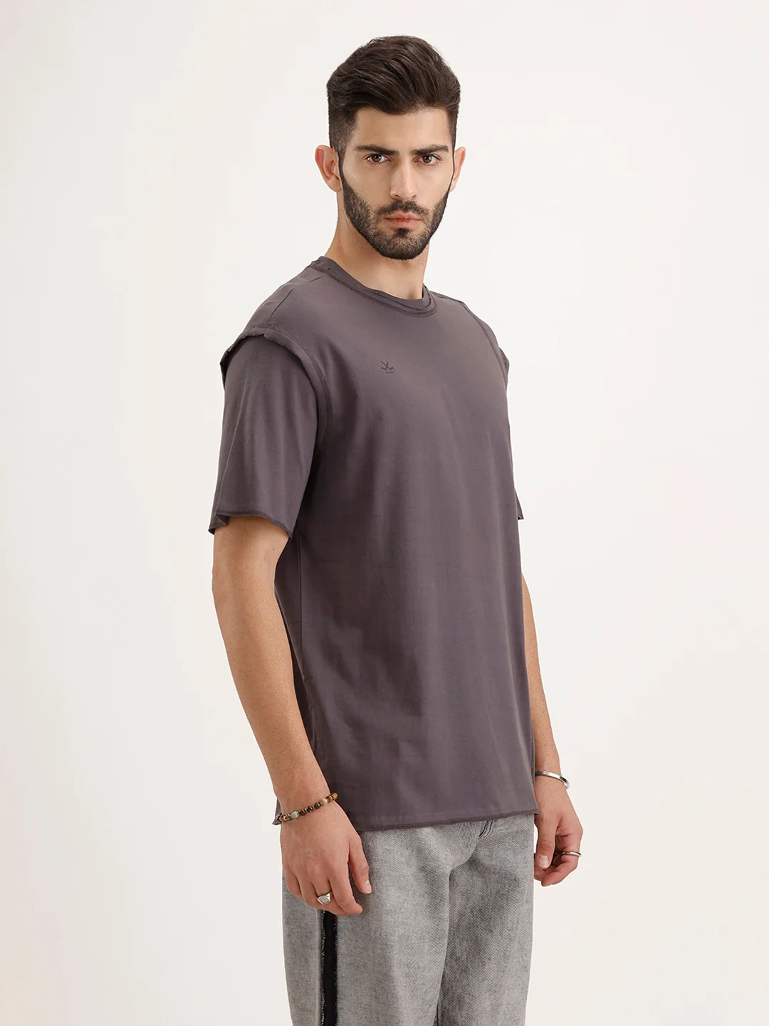 Oversized Fit Cut & Sew T-Shirt | Dark Grey - Image 4
