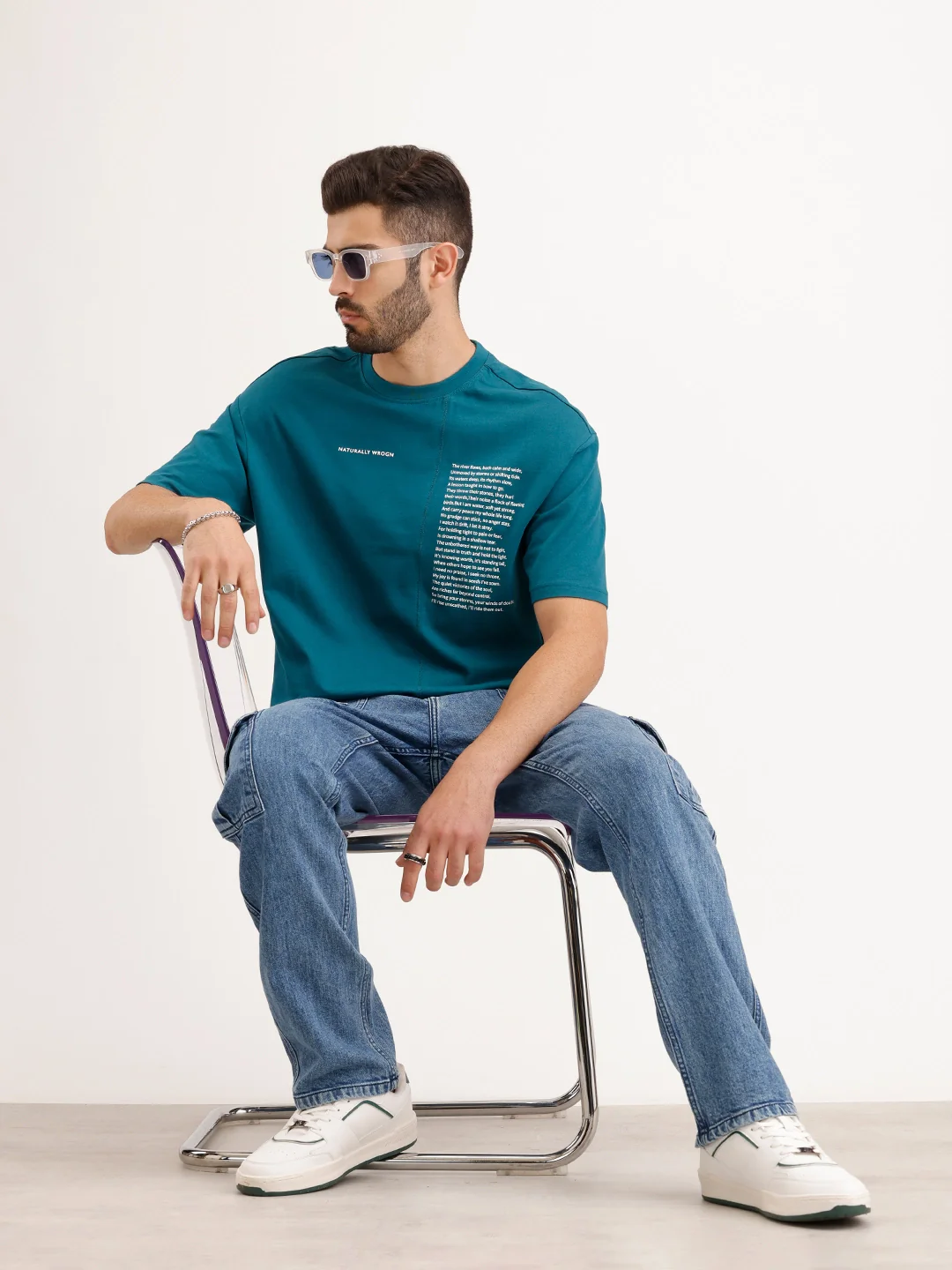 Oversized Fit Cut & Sew T-Shirt | Teal - Image 2