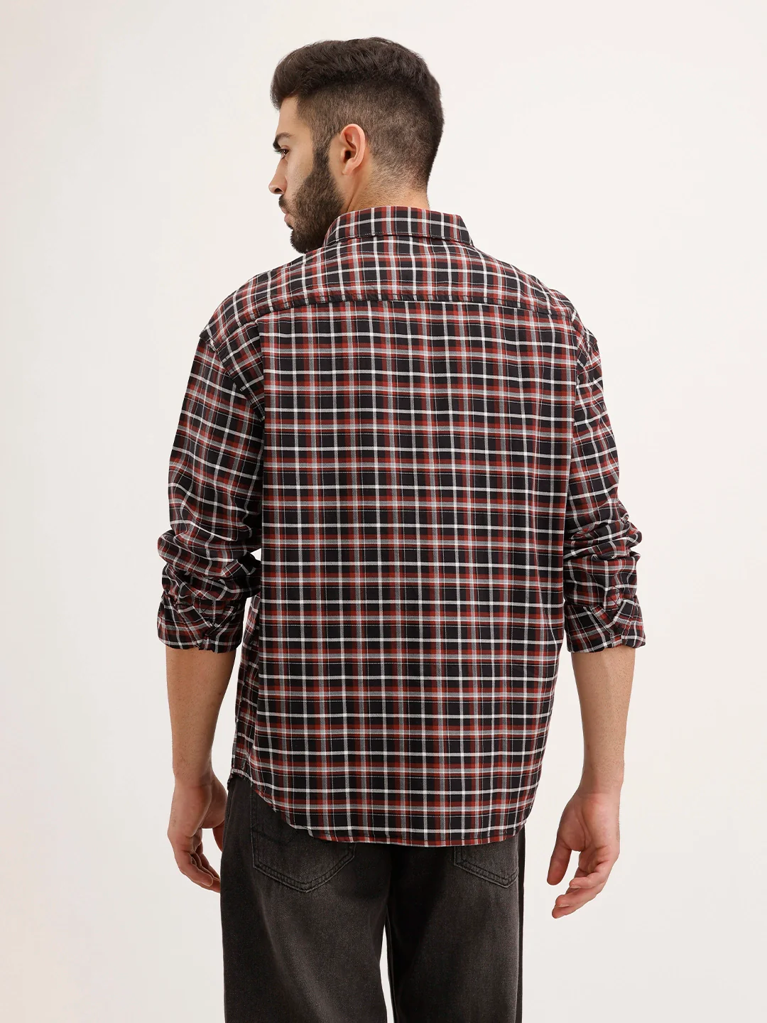 Oversized Fit Double Pocket Checkered Shirt | Black - Image 3