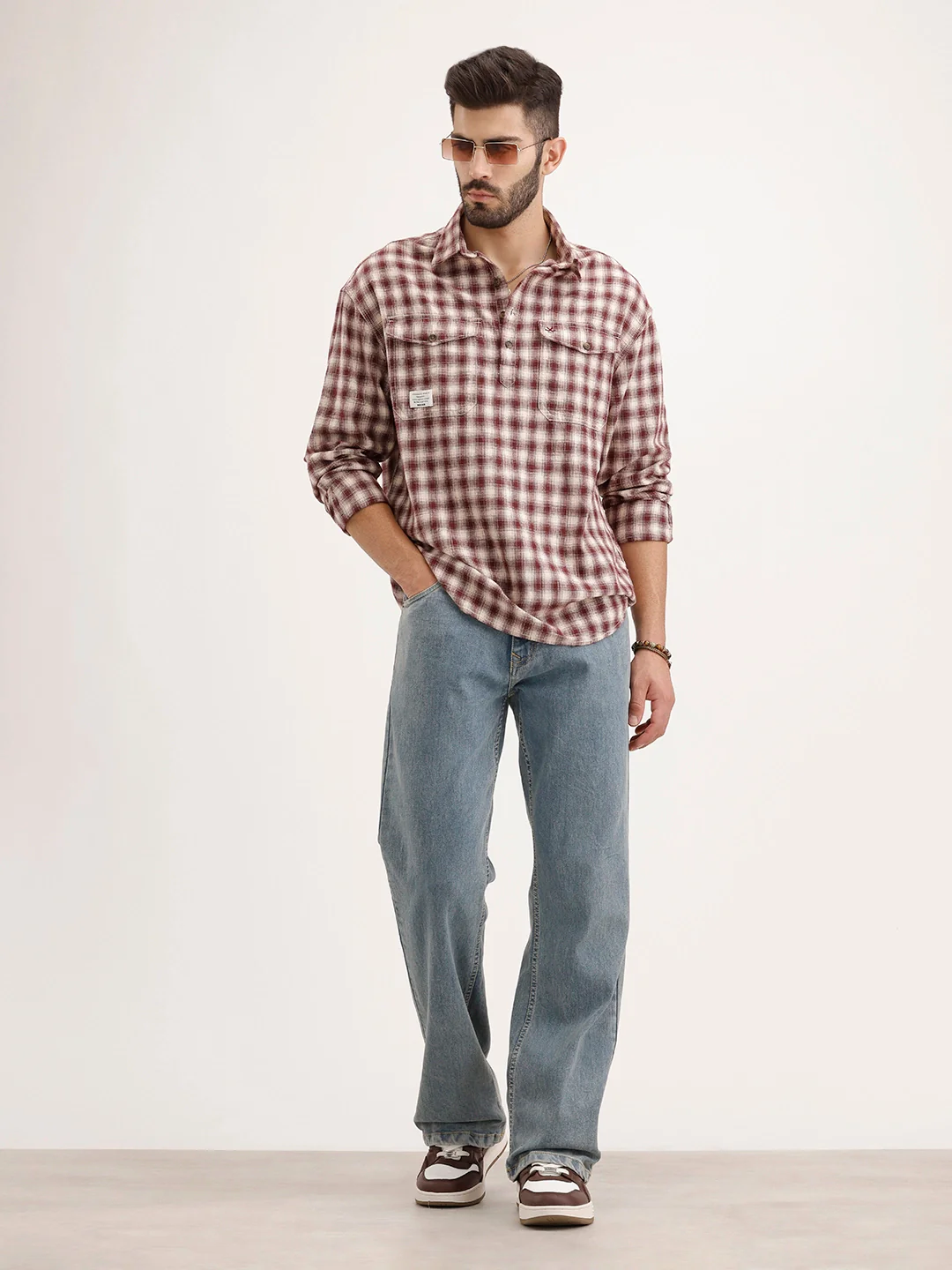 Oversized Fit Double Pocket Shirt | Red - Image 2