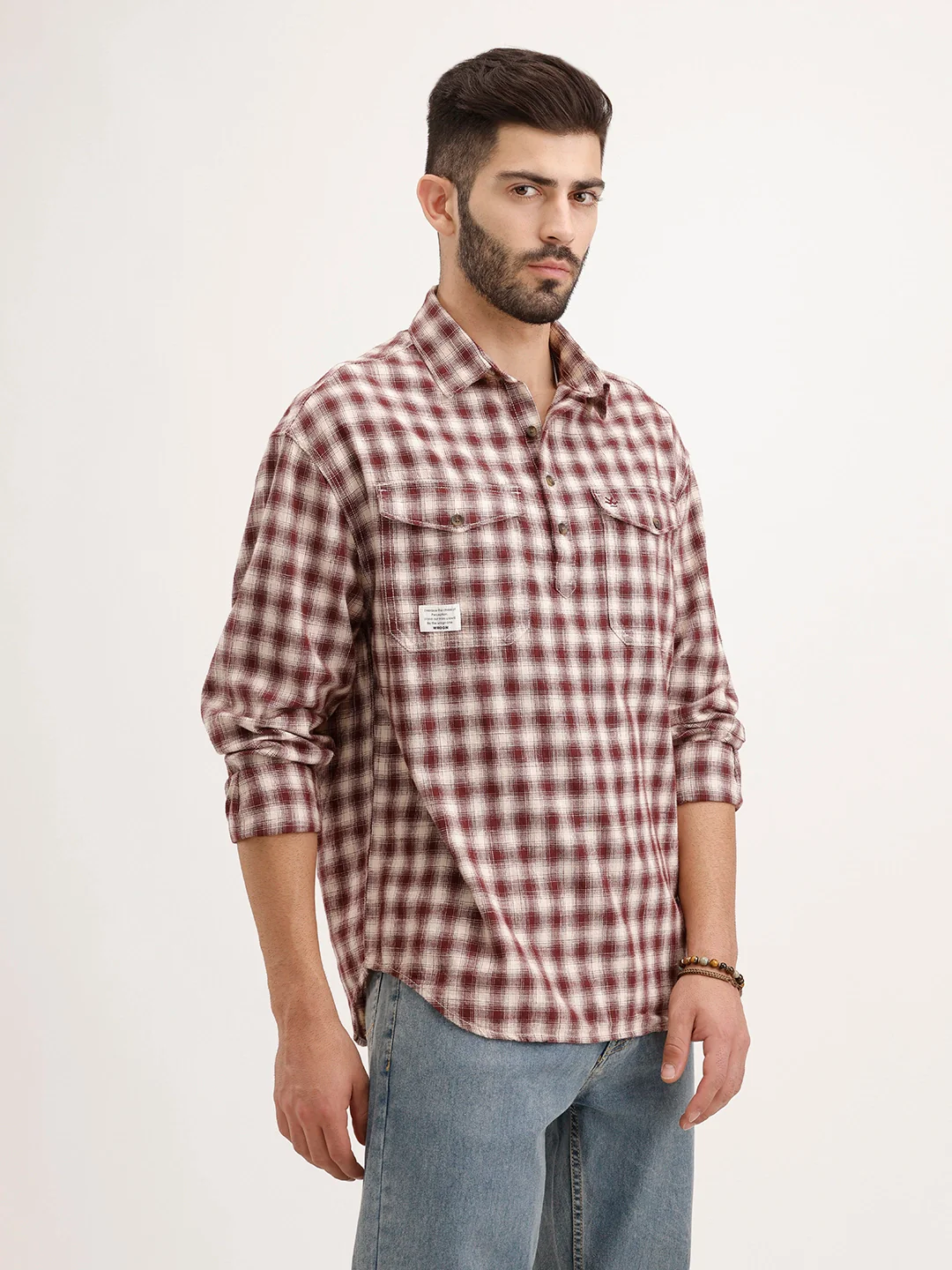 Oversized Fit Double Pocket Shirt | Red - Image 4