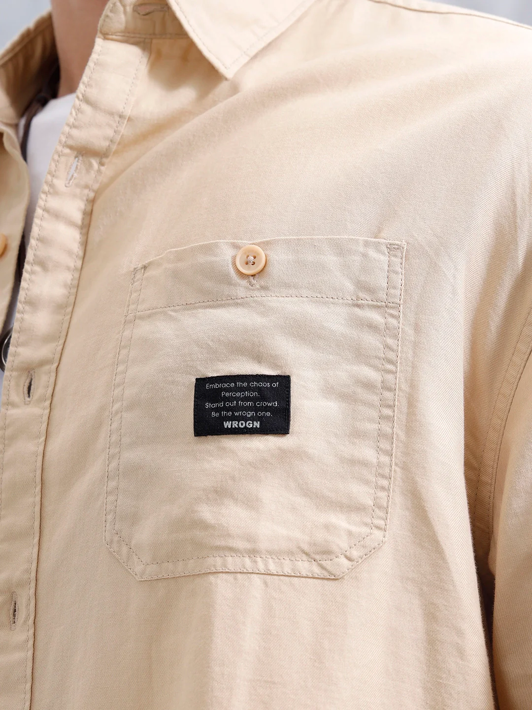 Oversized Fit Double Pocket Solid Shirt | Beige - Image 5