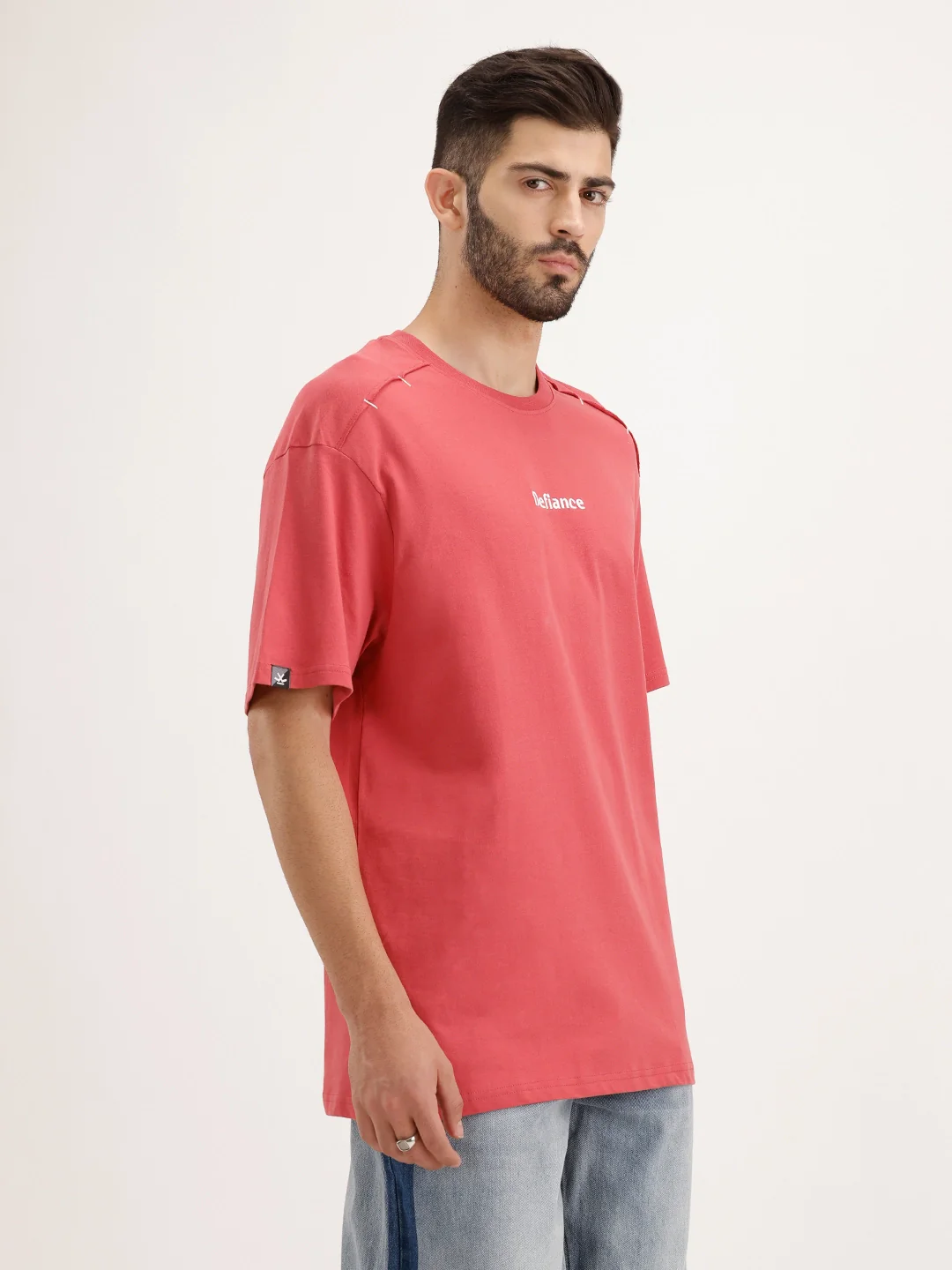 Oversized Fit Embroidered T-shirt | Red - Image 4