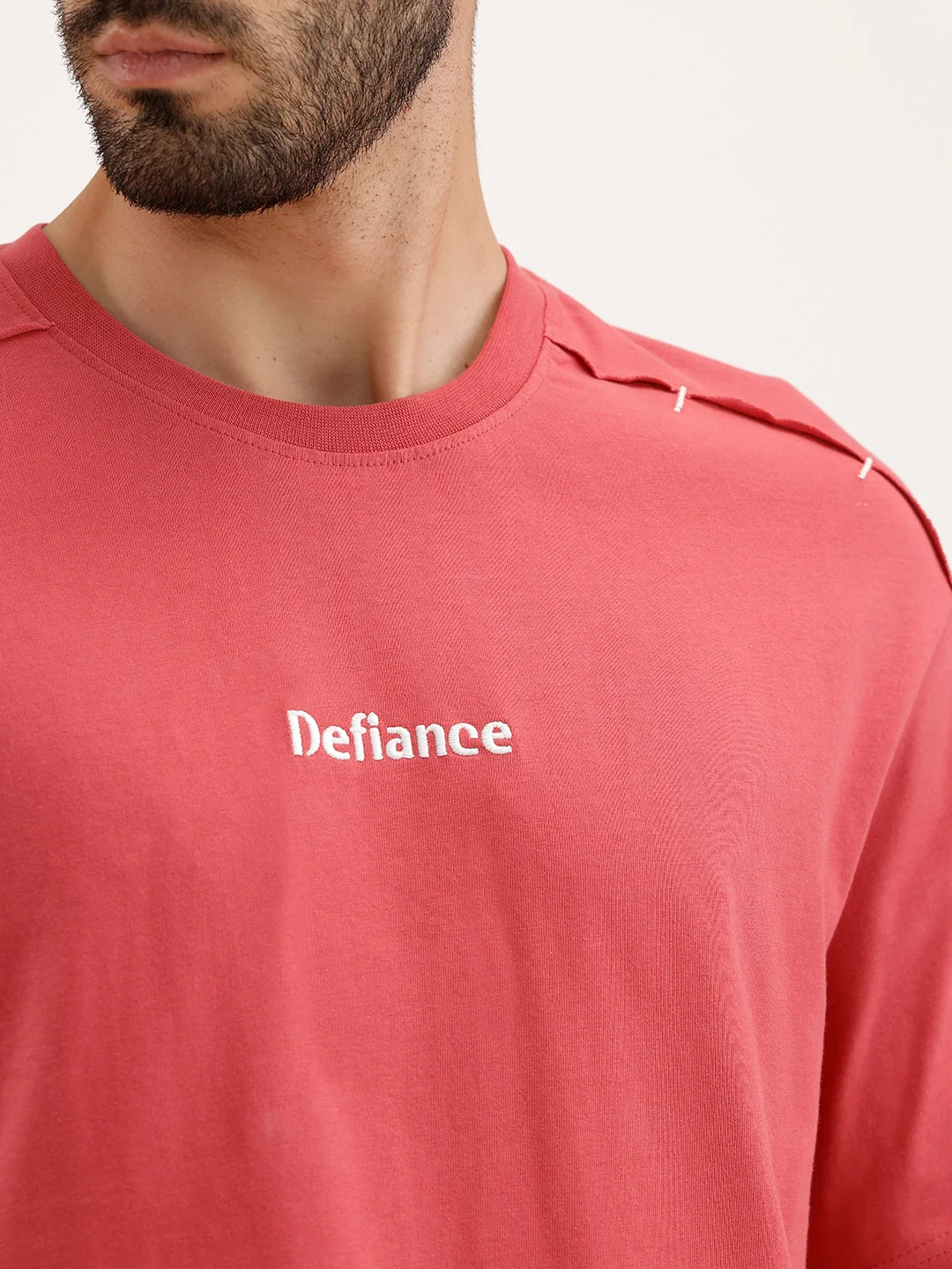Oversized Fit Embroidered T-shirt | Red - Image 5