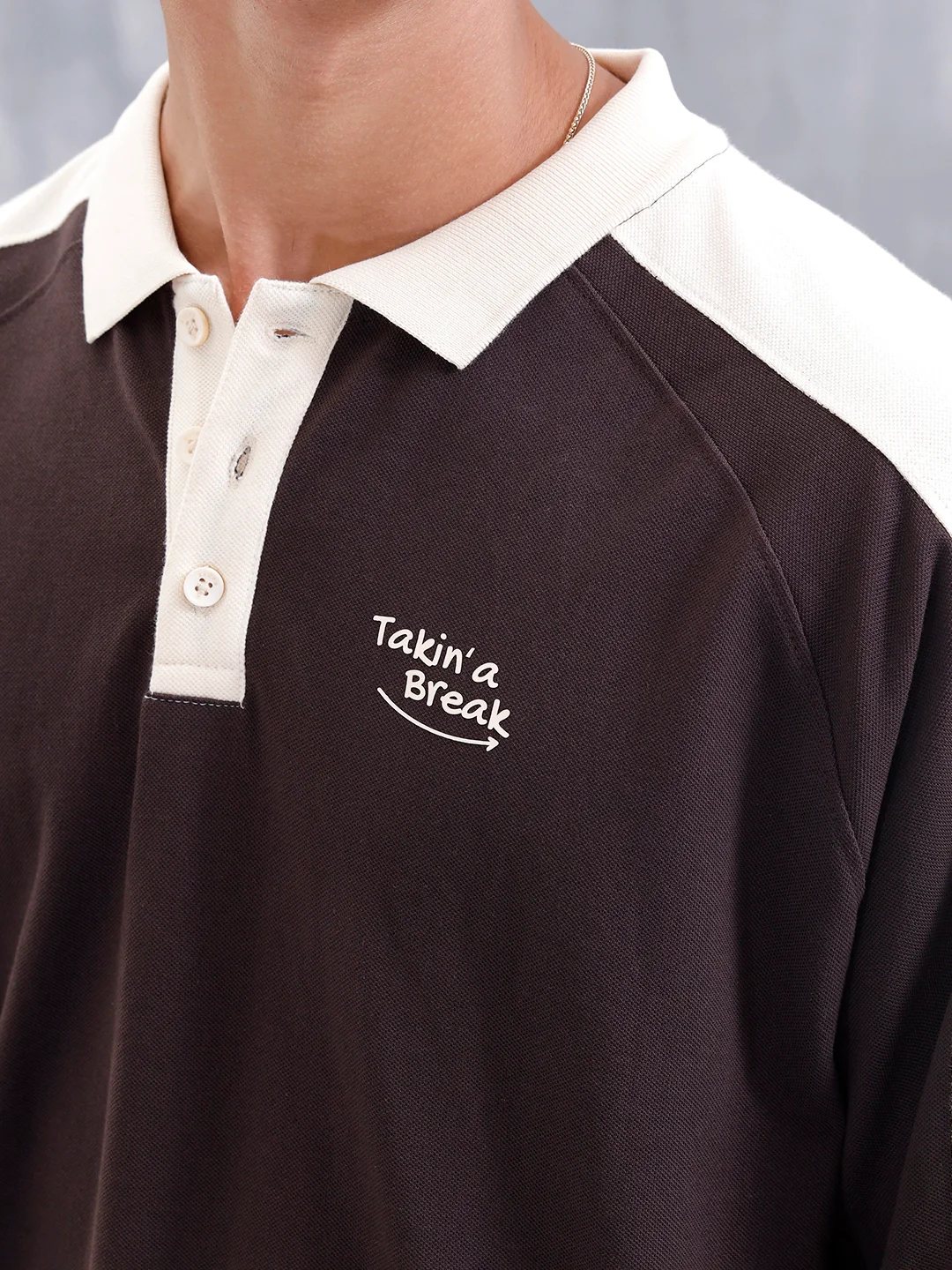 Oversized Fit Full Sleeve Sporty Polo T-Shirt | Dark Brown - Image 5