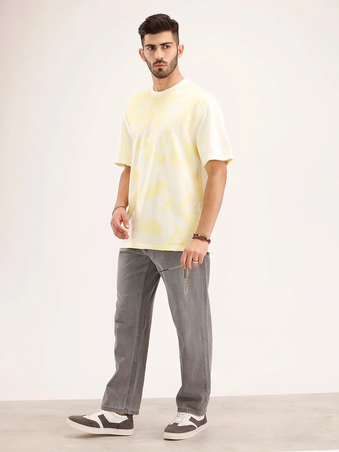 Oversized Fit Panel Printed T-Shirt | Light Yellow - Image 2