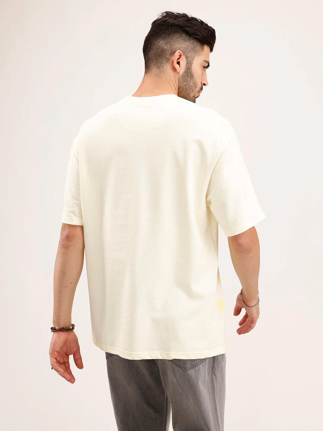 Oversized Fit Panel Printed T-Shirt | Light Yellow - Image 3