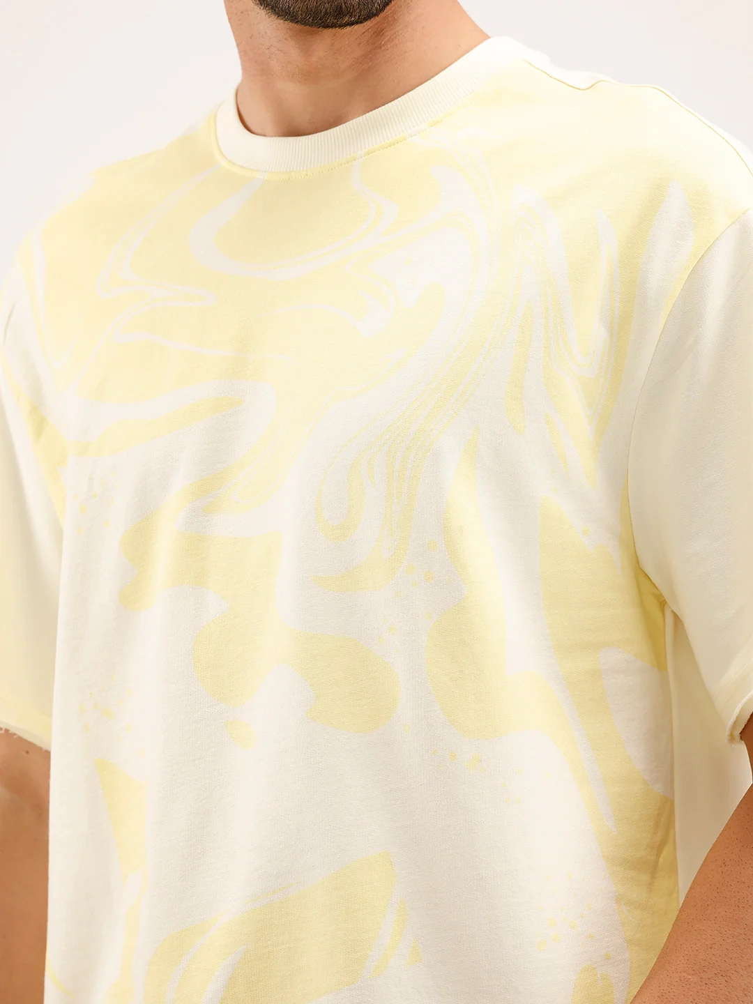 Oversized Fit Panel Printed T-Shirt | Light Yellow - Image 5