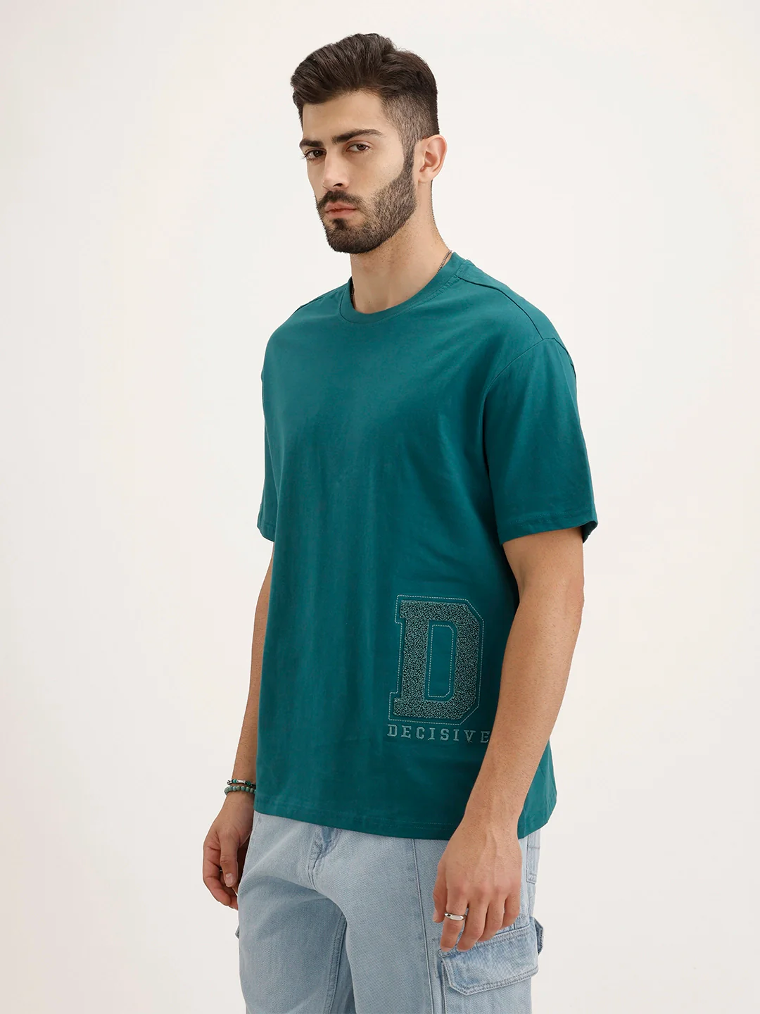 Oversized Fit Patch Detailed T-shirt | Green - Image 4