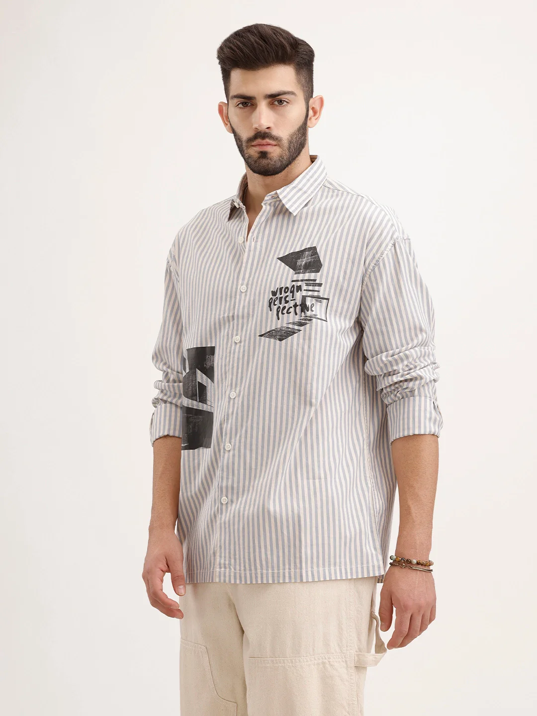Oversized Fit Placement Printed Shirt | Light Blue - Image 4